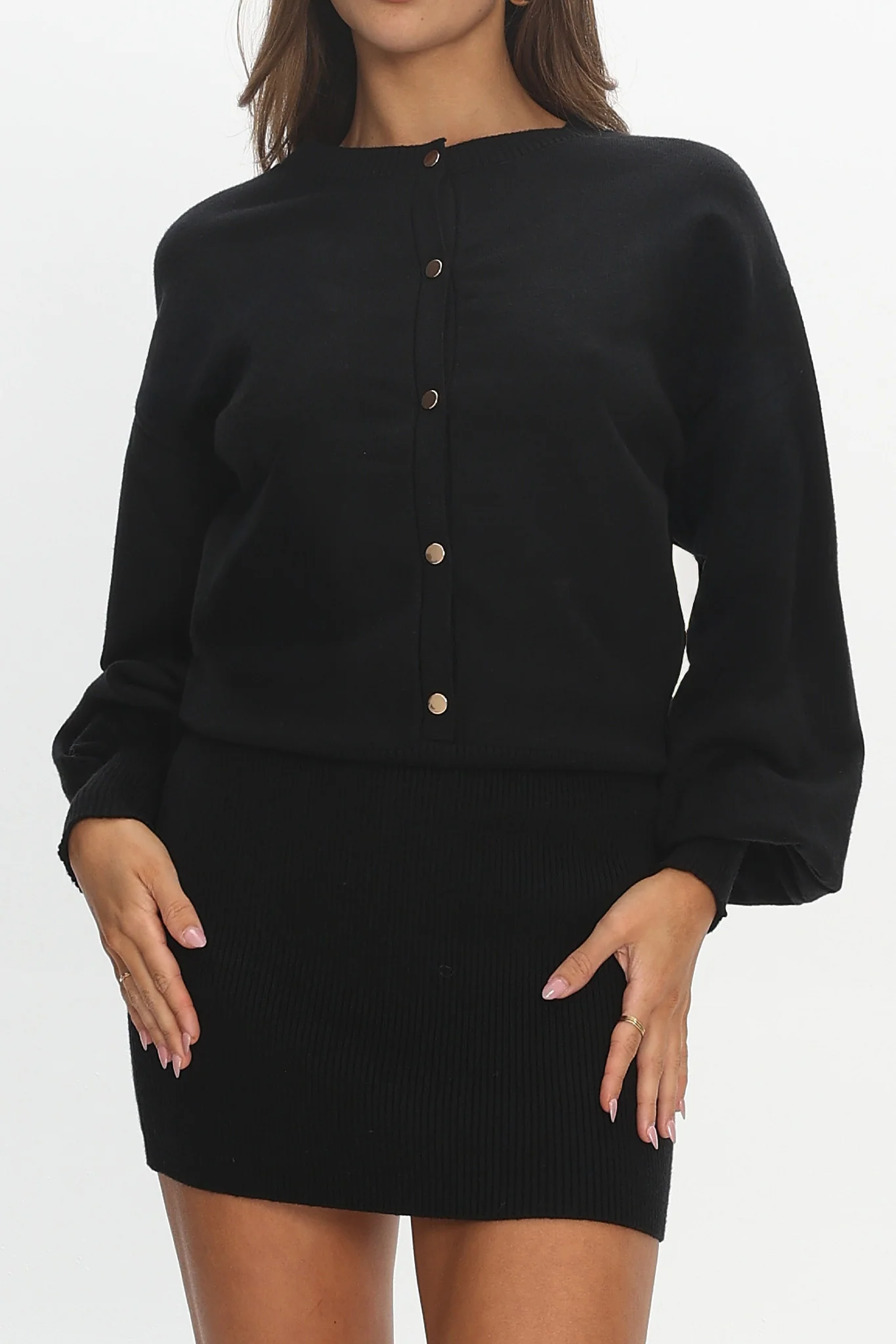 Azari Buttoned Knit Mini Dress Black - Image 4