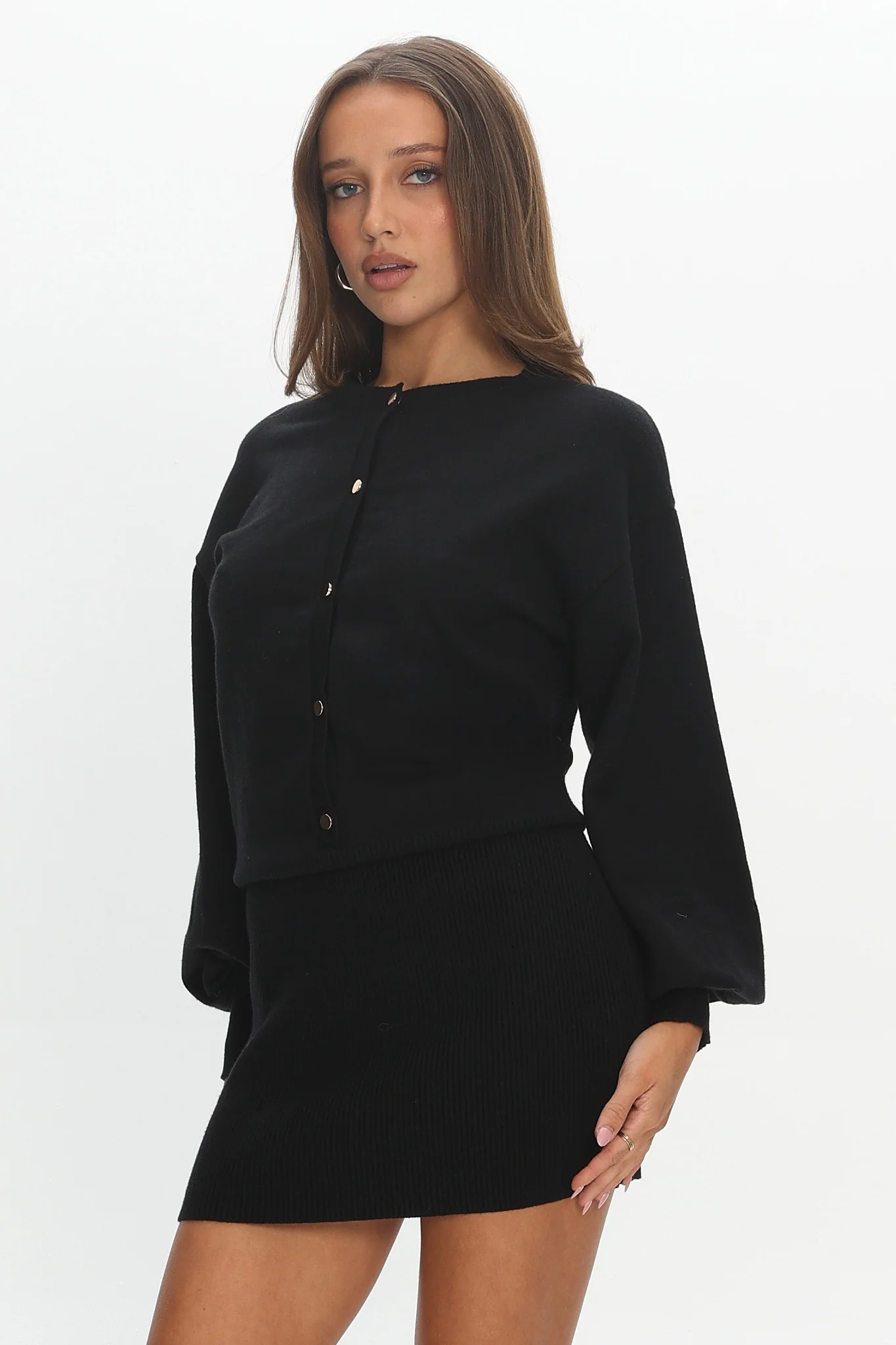 Azari Buttoned Knit Mini Dress Black - Image 5