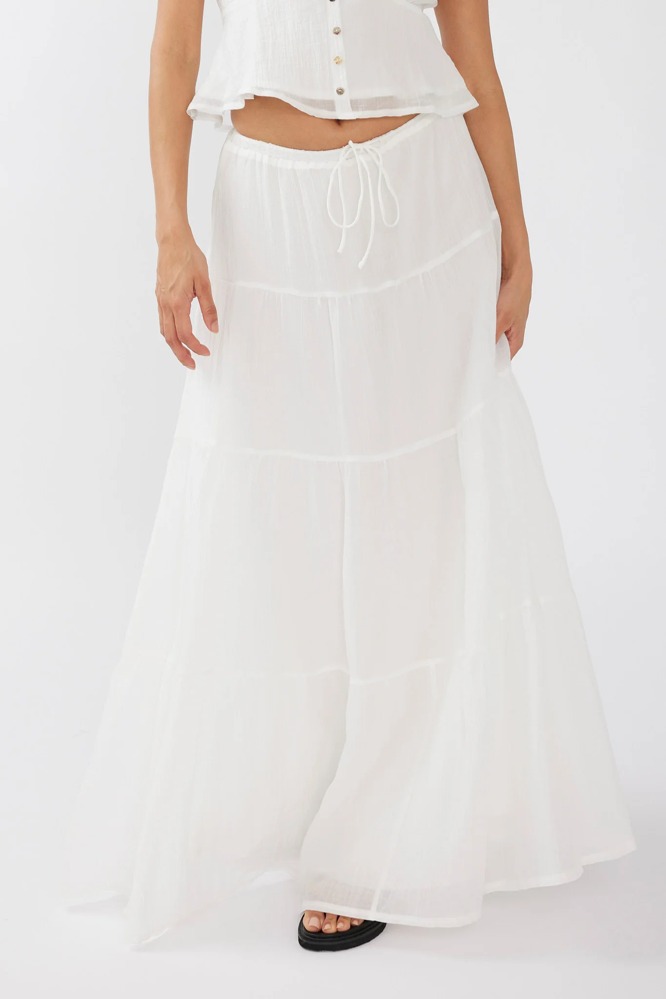 Azura Drawstring Maxi Skirt White - Image 4