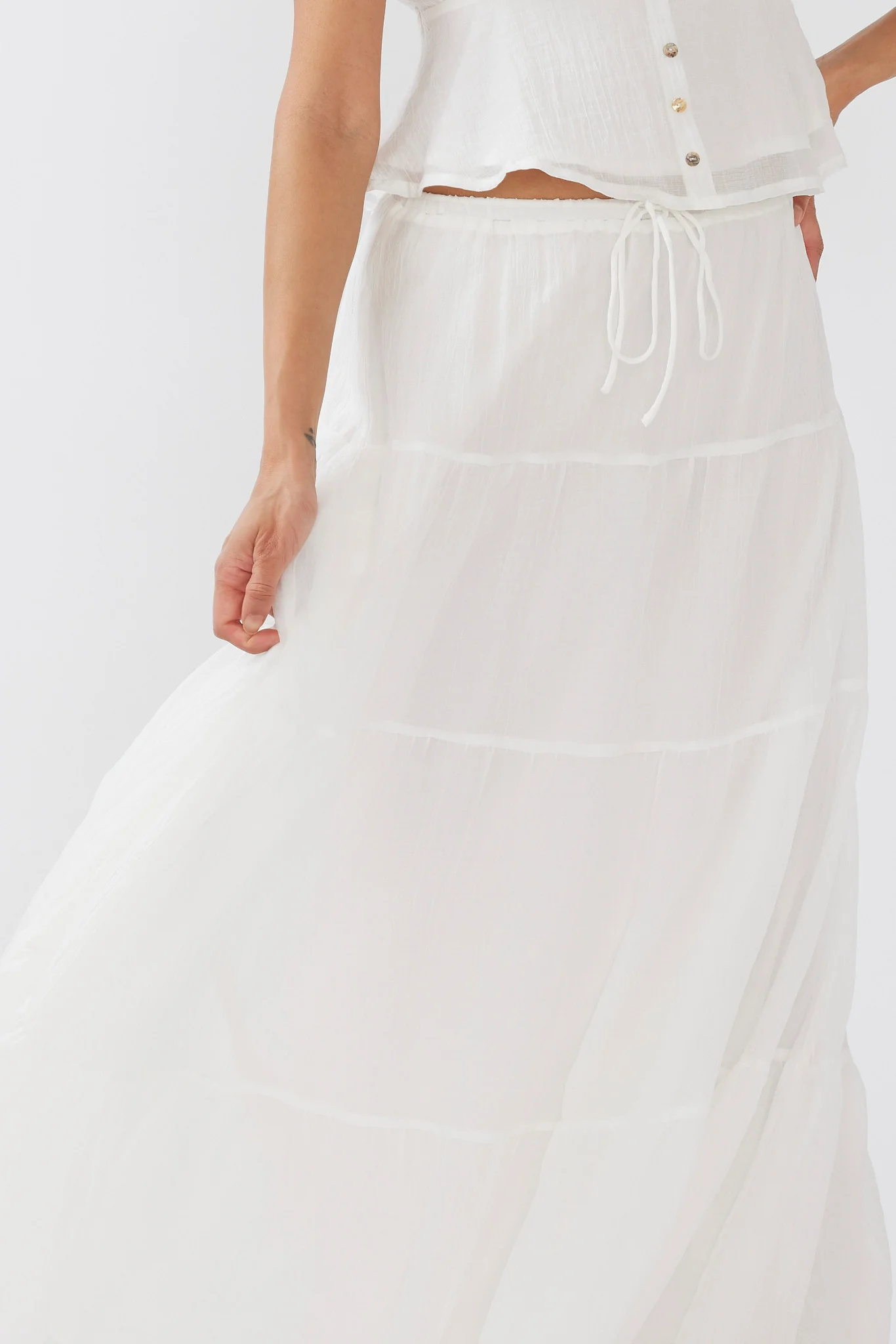 Azura Drawstring Maxi Skirt White - Image 5