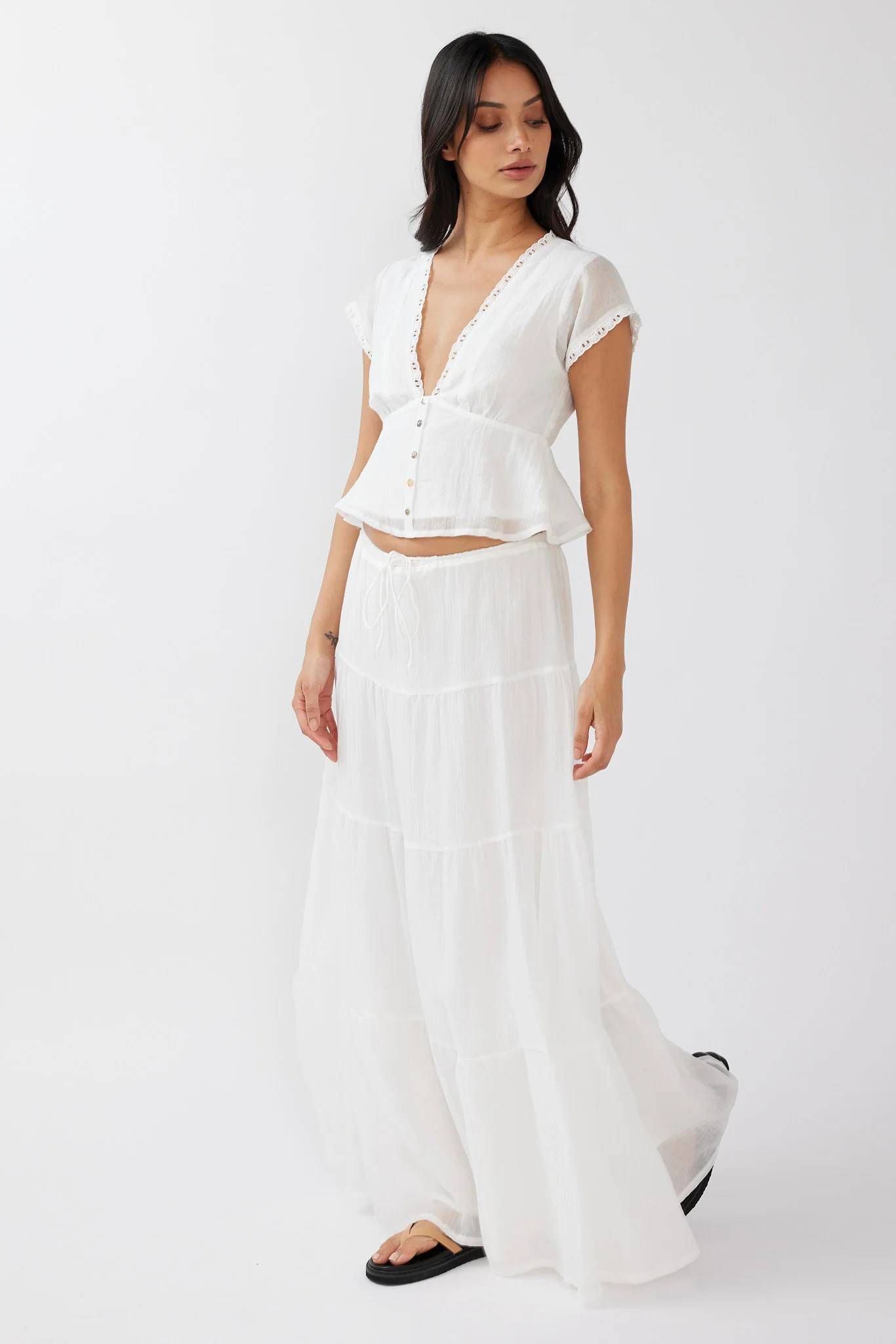 Azura Drawstring Maxi Skirt White - Image 6