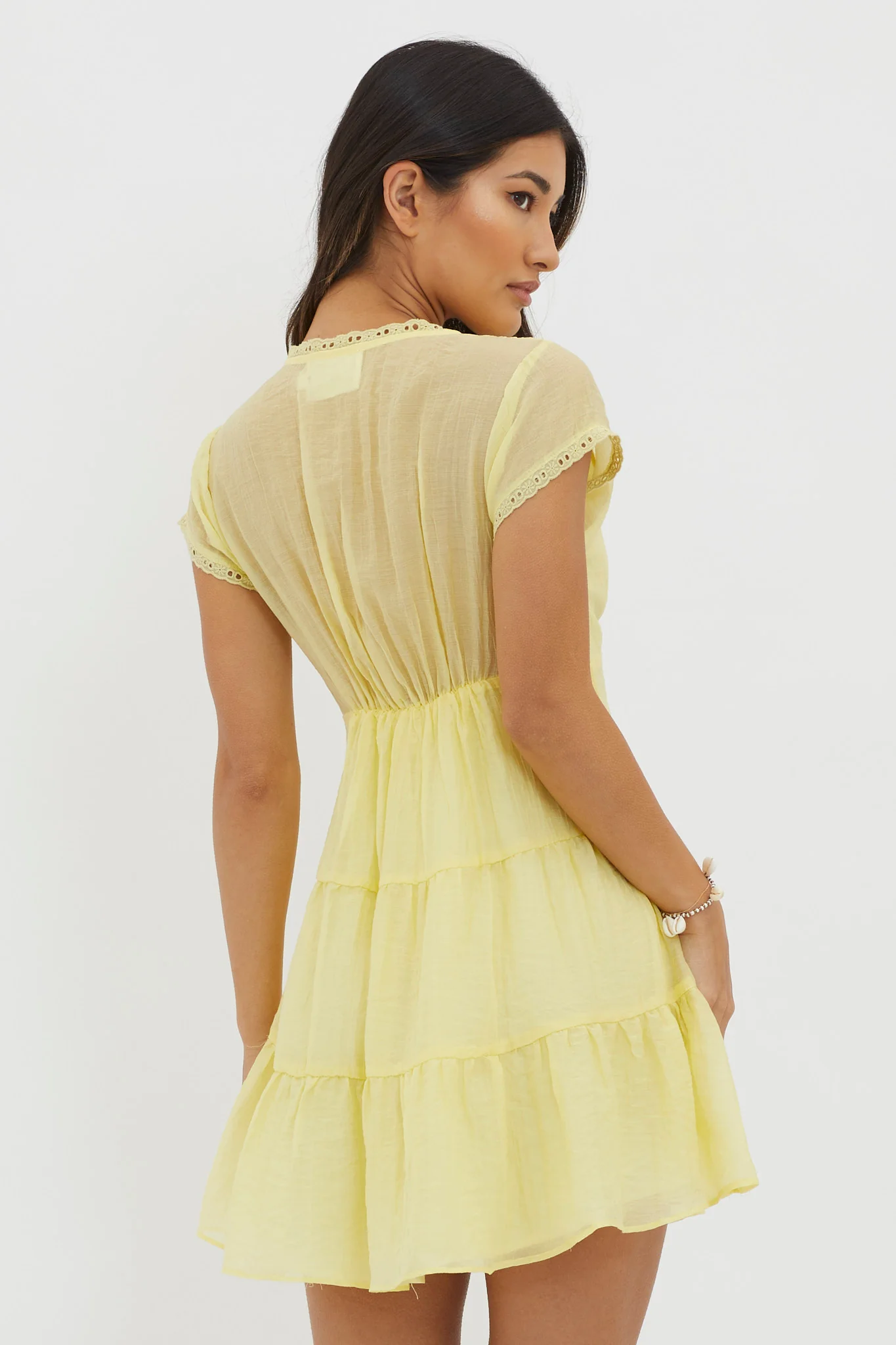 Azura Scalloped Lace Mini Dress Lemon - Image 2