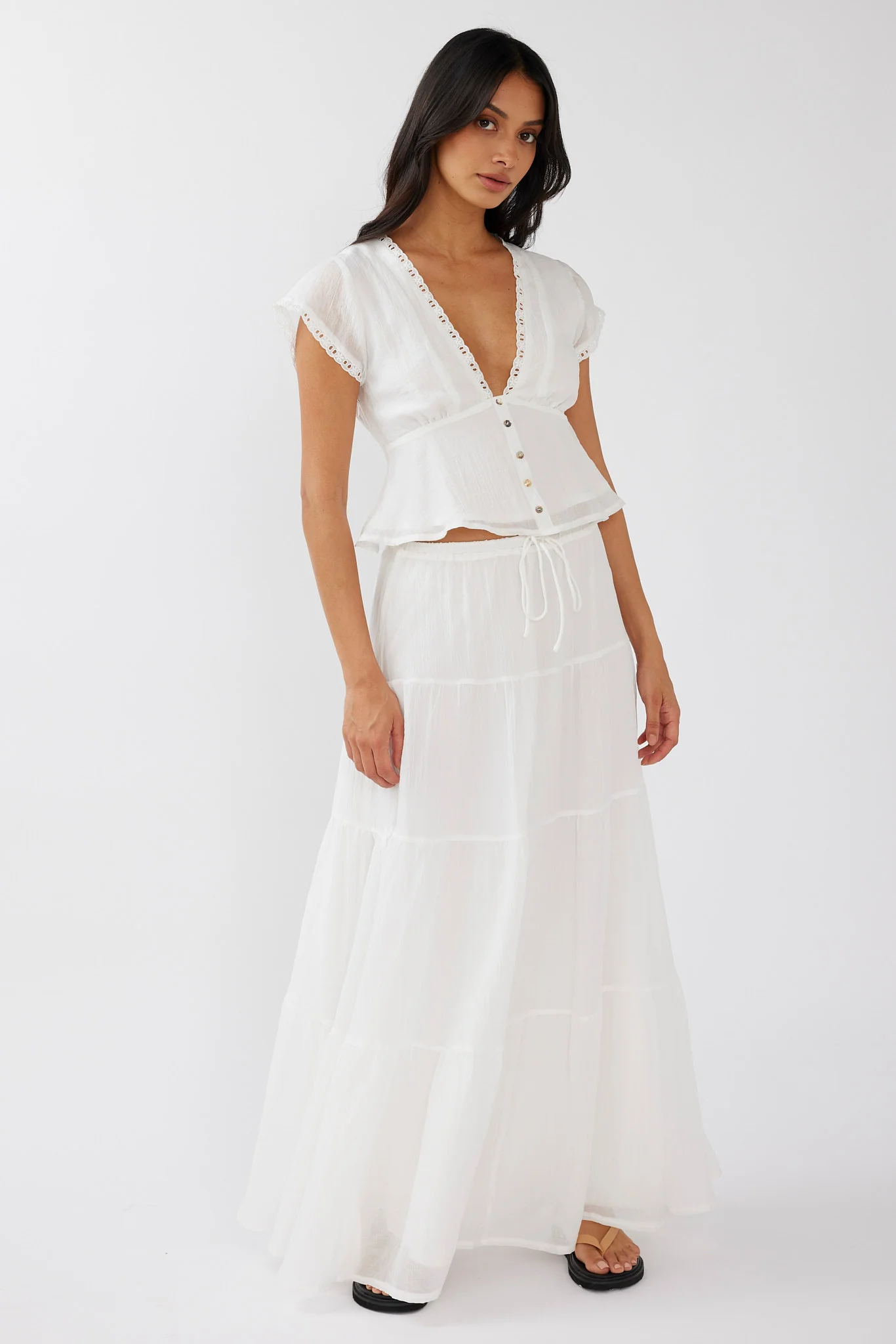 Azura Scalloped Lace Trim Top White - Image 4