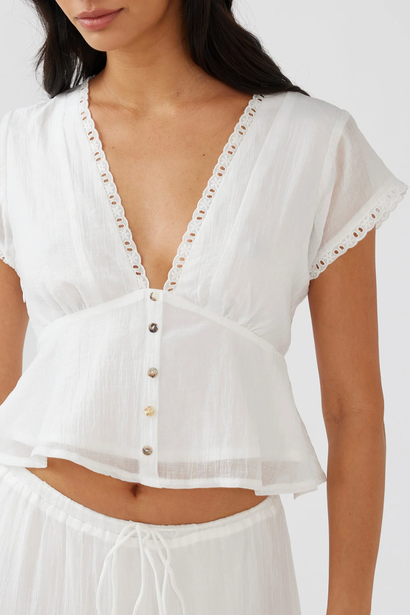 Azura Scalloped Lace Trim Top White - Image 5