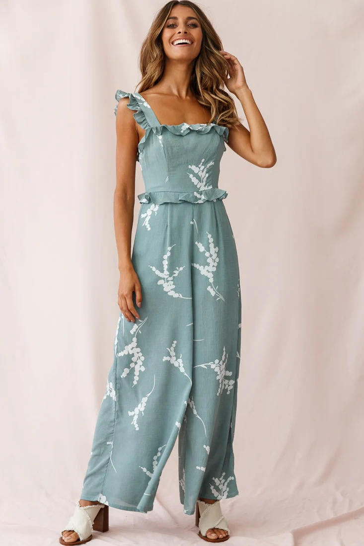 Azure Frill Strap Wide Leg Jumpsuit Sage - Image 7