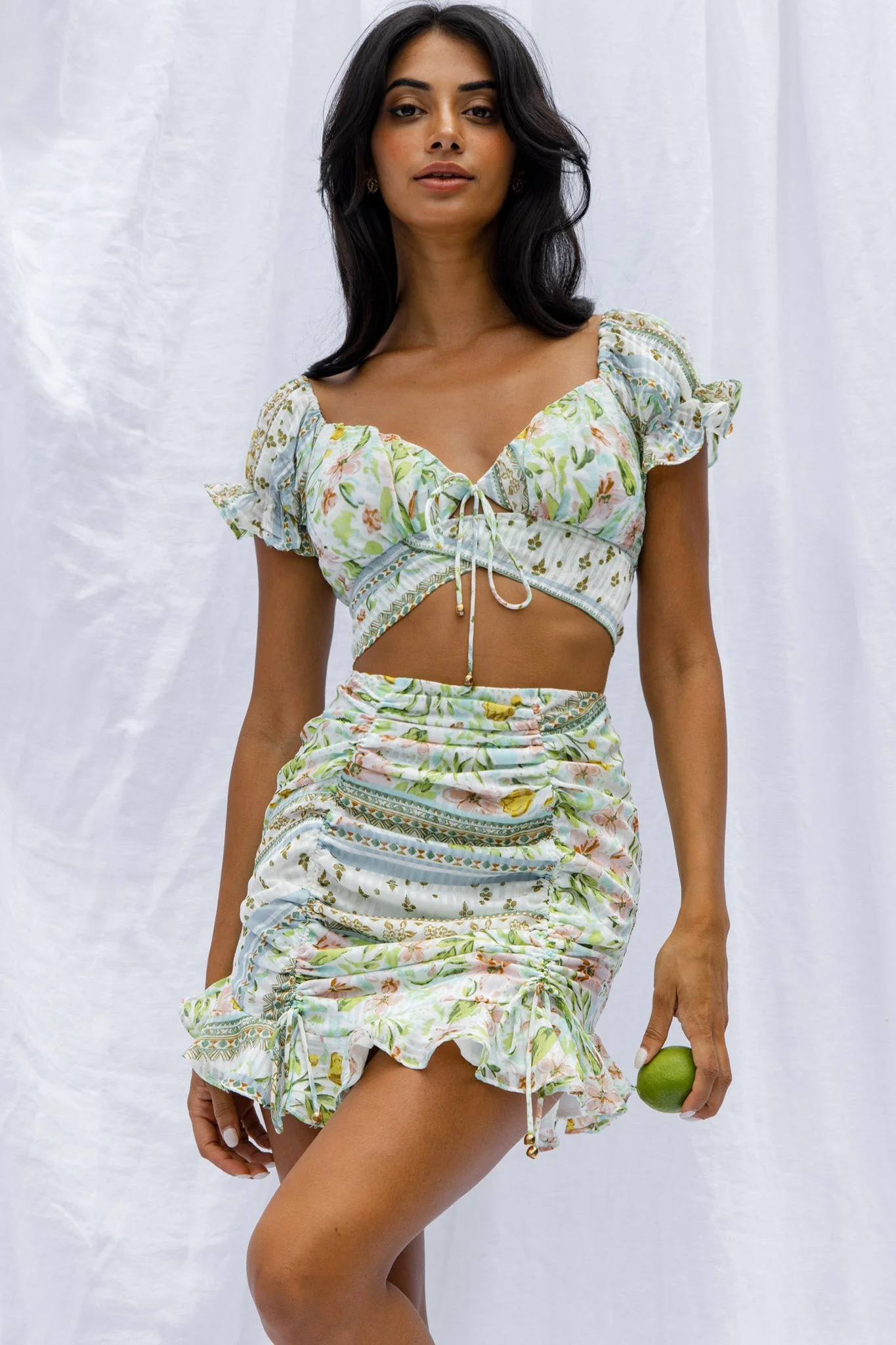 Azure Sky Tied Back Crop Top Printed Green - Image 4