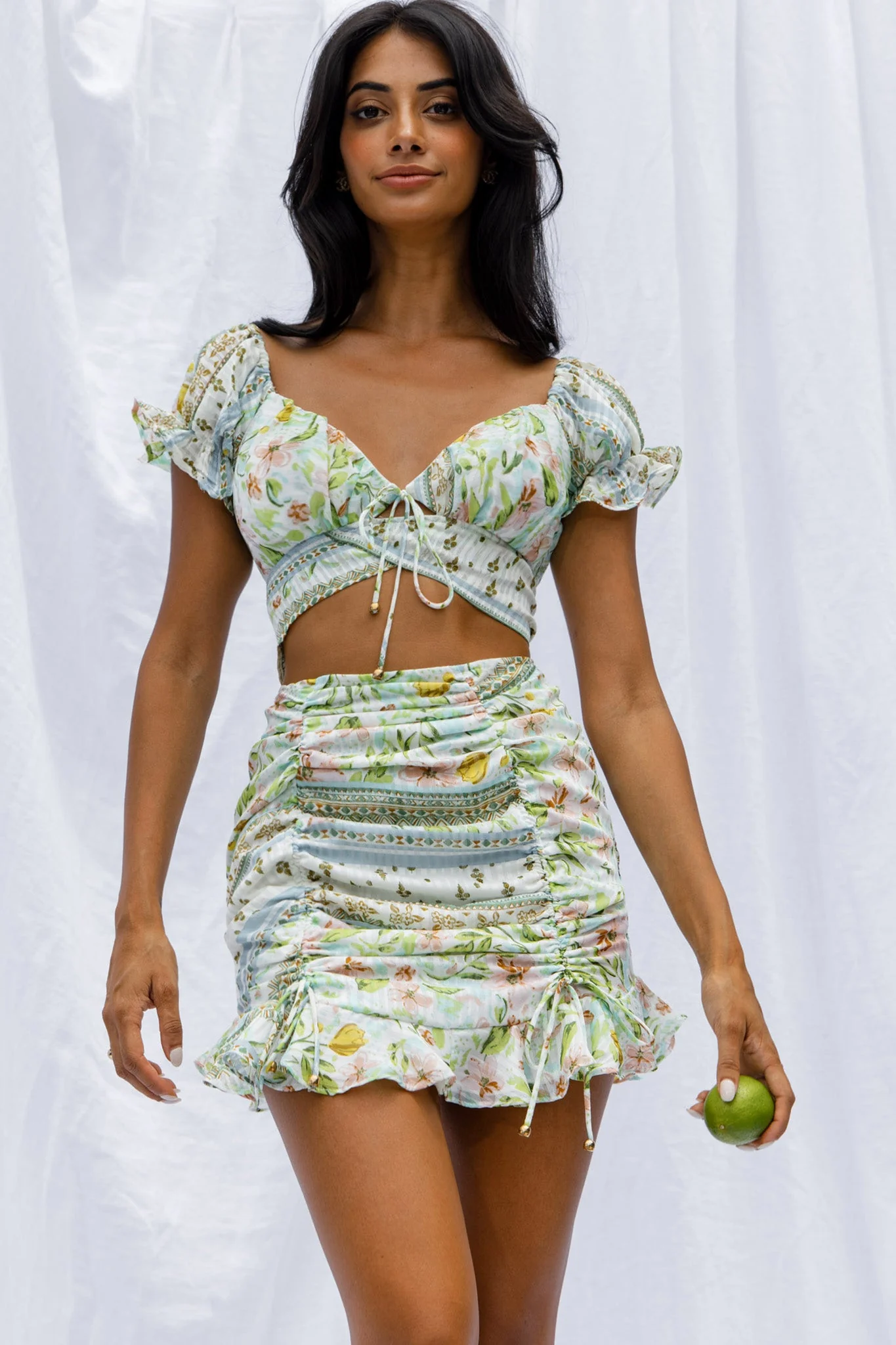 Azure Sky Tied Back Crop Top Printed Green - Image 7