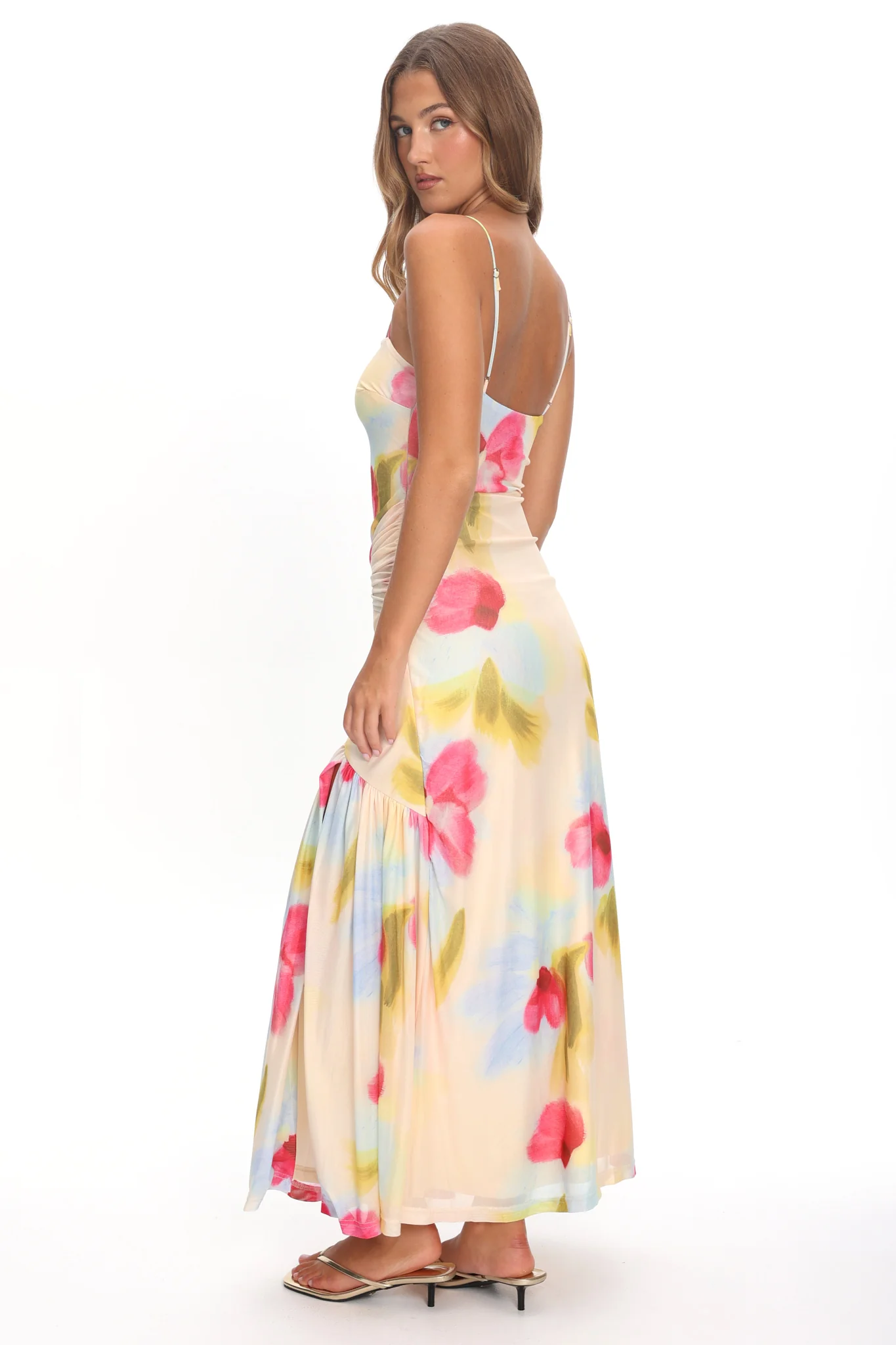 Azure Sun Drop Waist Split Maxi Dress Floral - Image 2