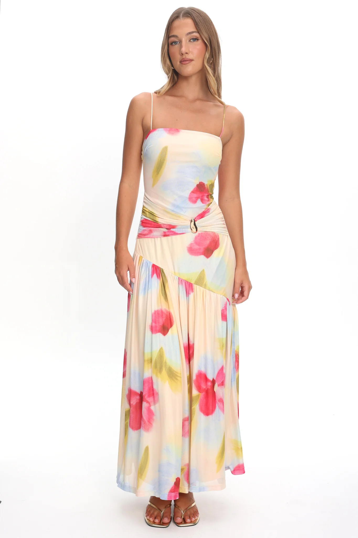 Azure Sun Drop Waist Split Maxi Dress Floral - Image 5
