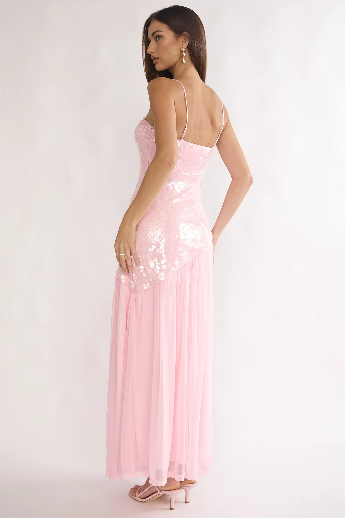 Azure Sun Drop Waist Split Maxi Dress Sequin Pink - Image 2