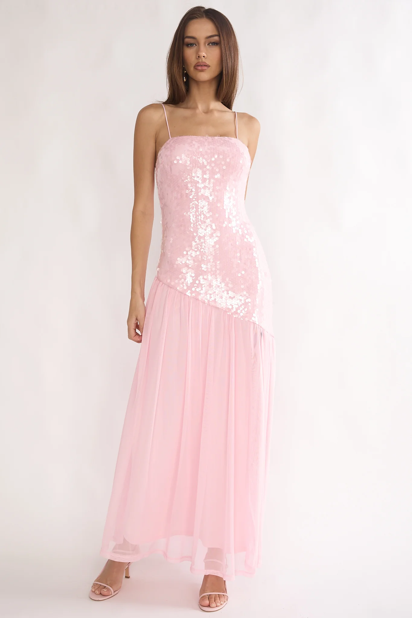 Azure Sun Drop Waist Split Maxi Dress Sequin Pink - Image 4