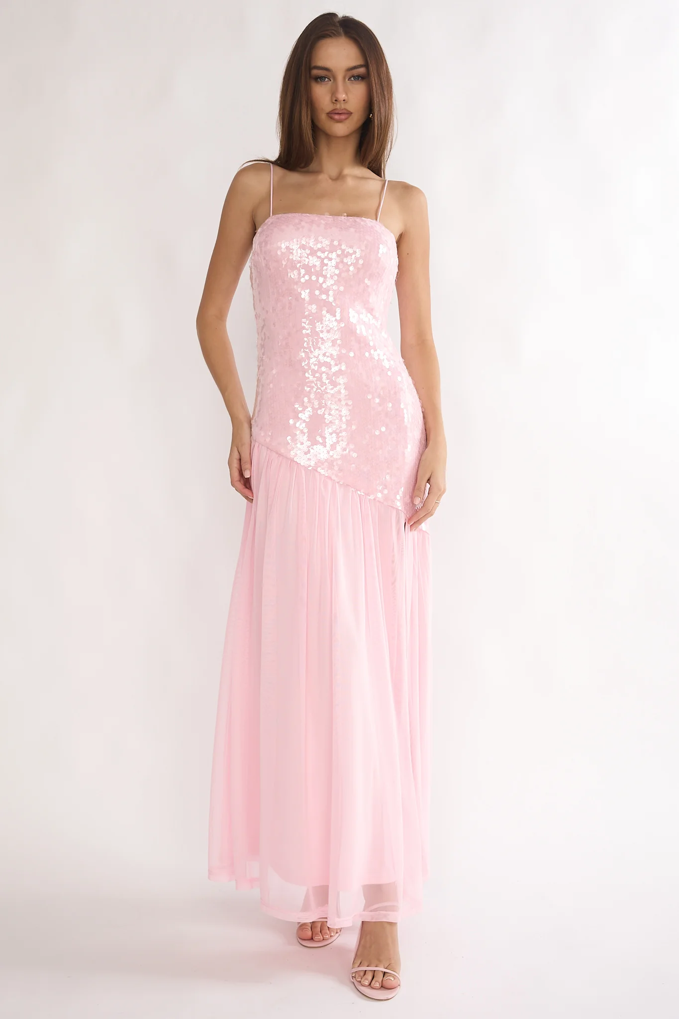 Azure Sun Drop Waist Split Maxi Dress Sequin Pink - Image 5