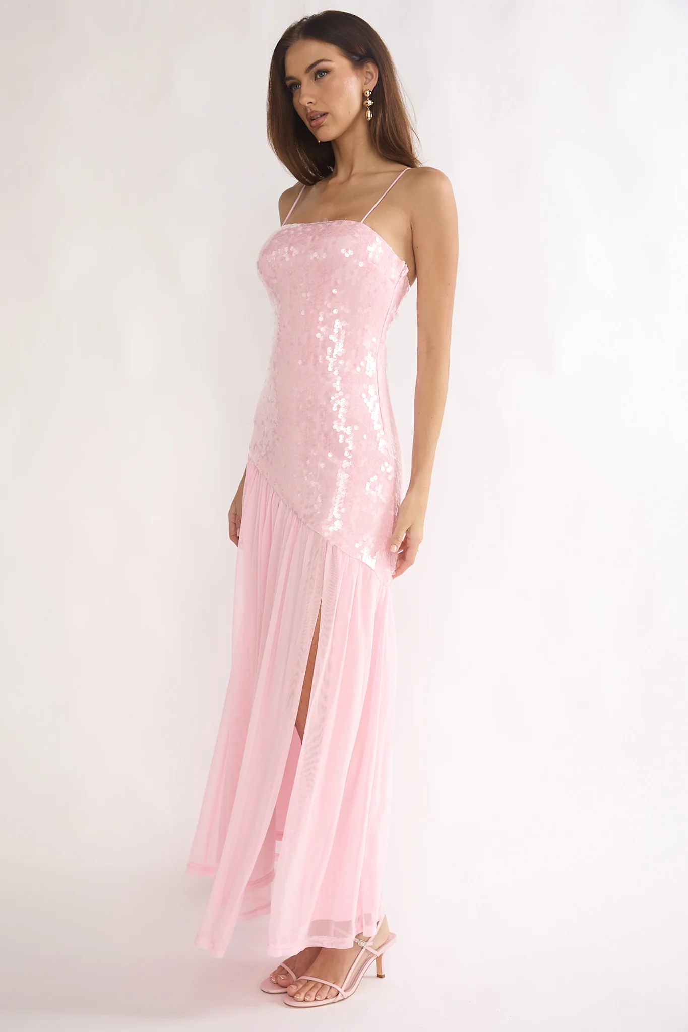 Azure Sun Drop Waist Split Maxi Dress Sequin Pink - Image 6