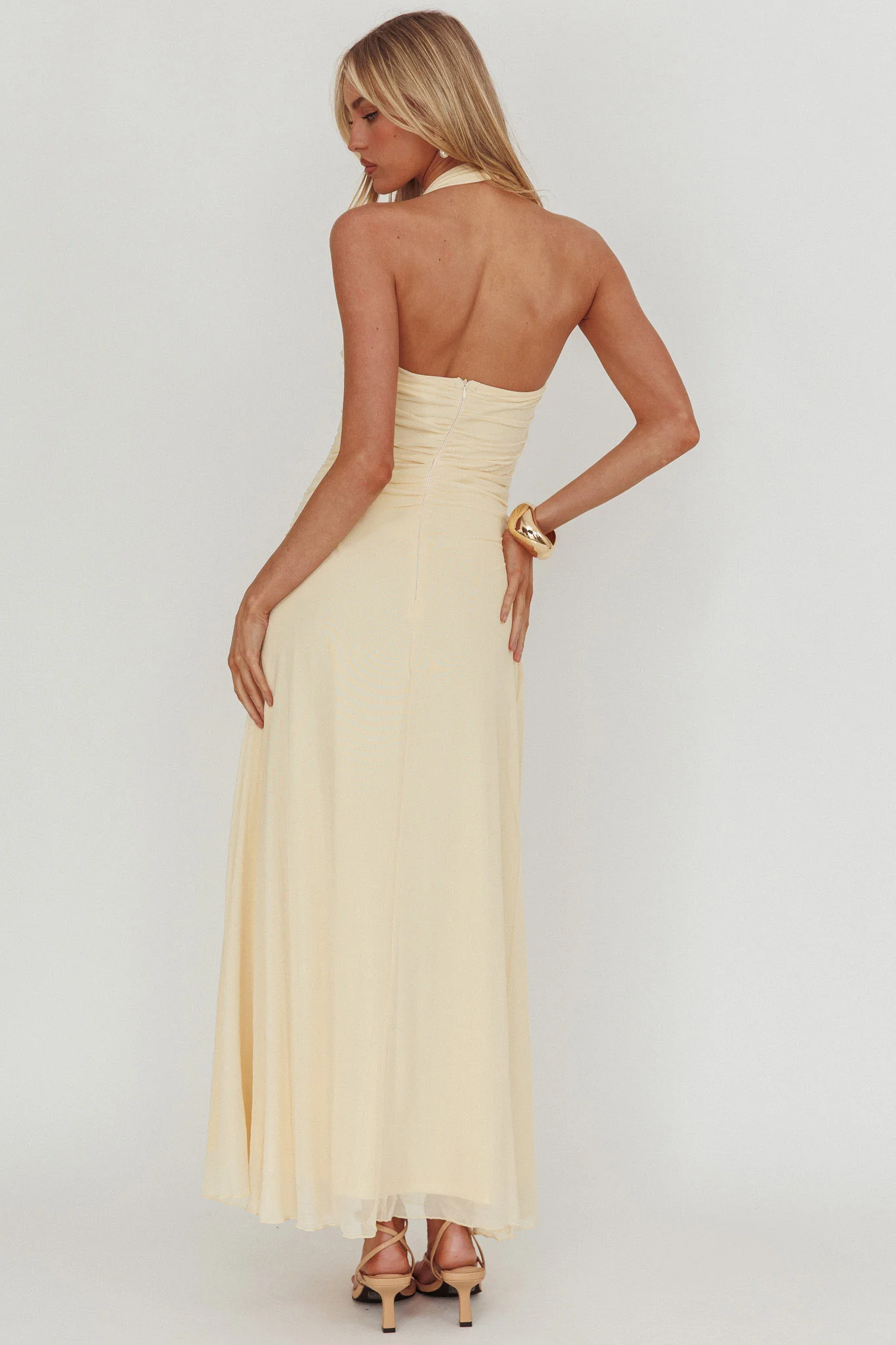 Azure Sun Halterneck Drop Waist Maxi Dress Yellow - Image 2