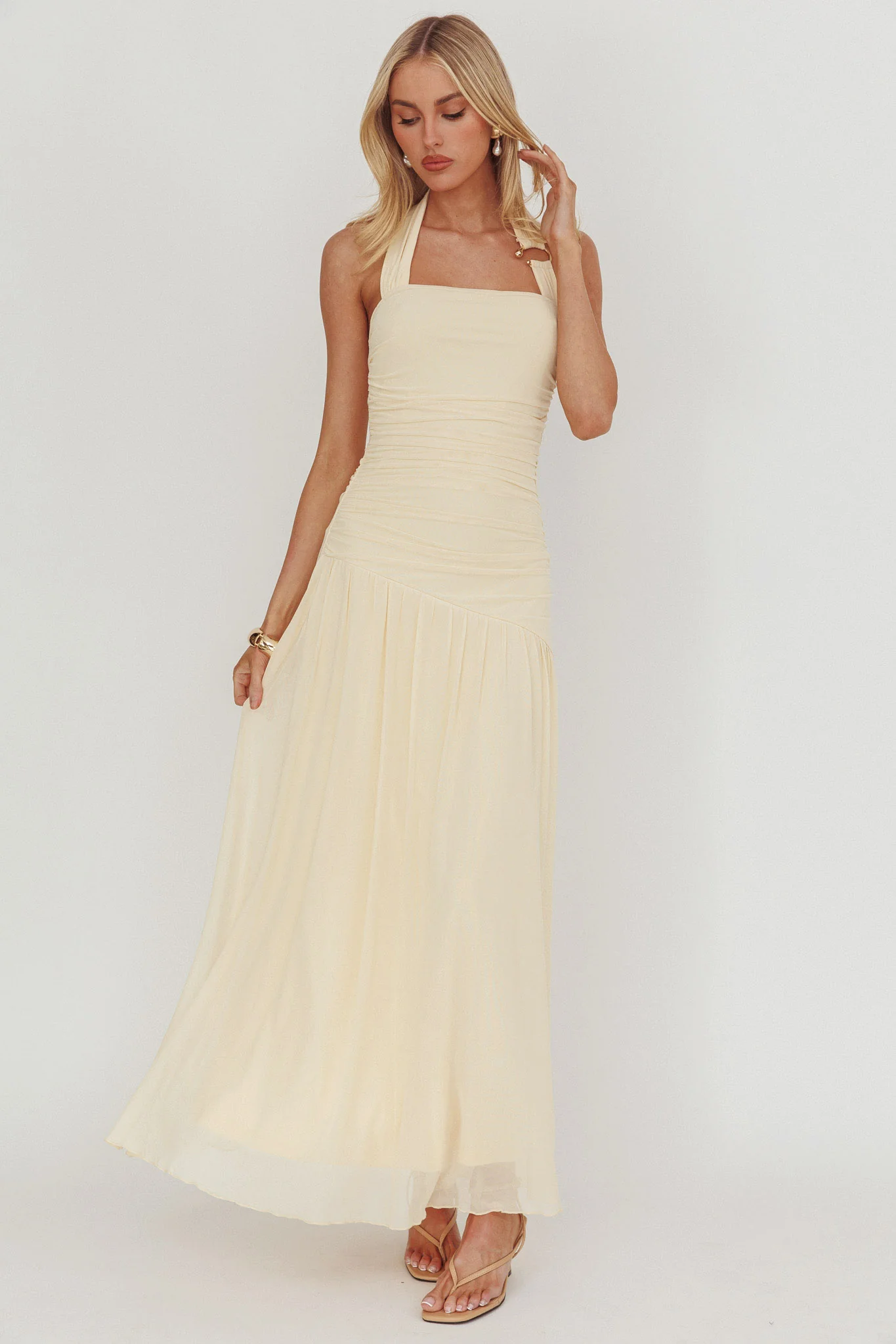 Azure Sun Halterneck Drop Waist Maxi Dress Yellow - Image 5