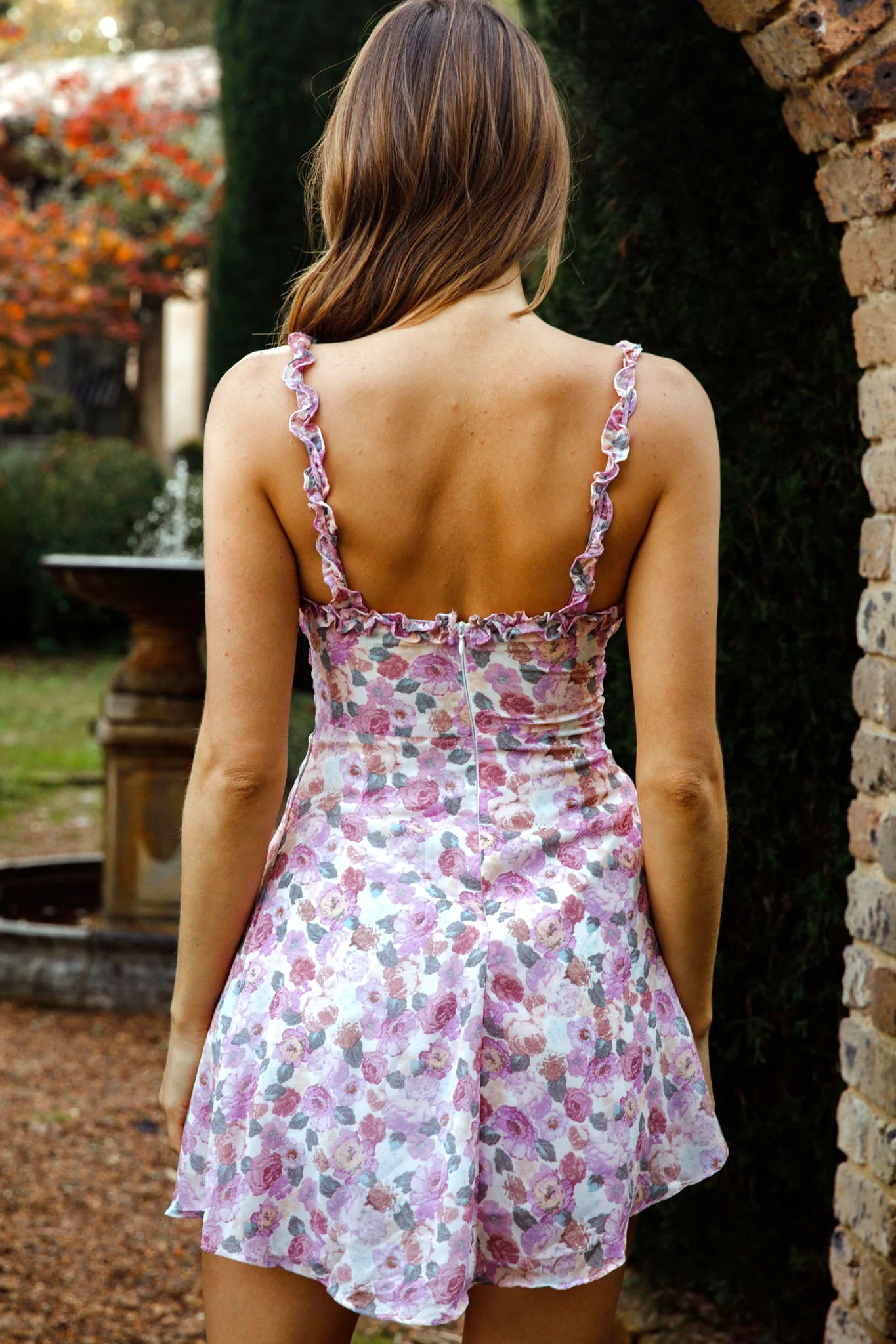 Baby Girl Gathered Bust Frill Strap Sun Dress Floral Print Lilac - Image 2