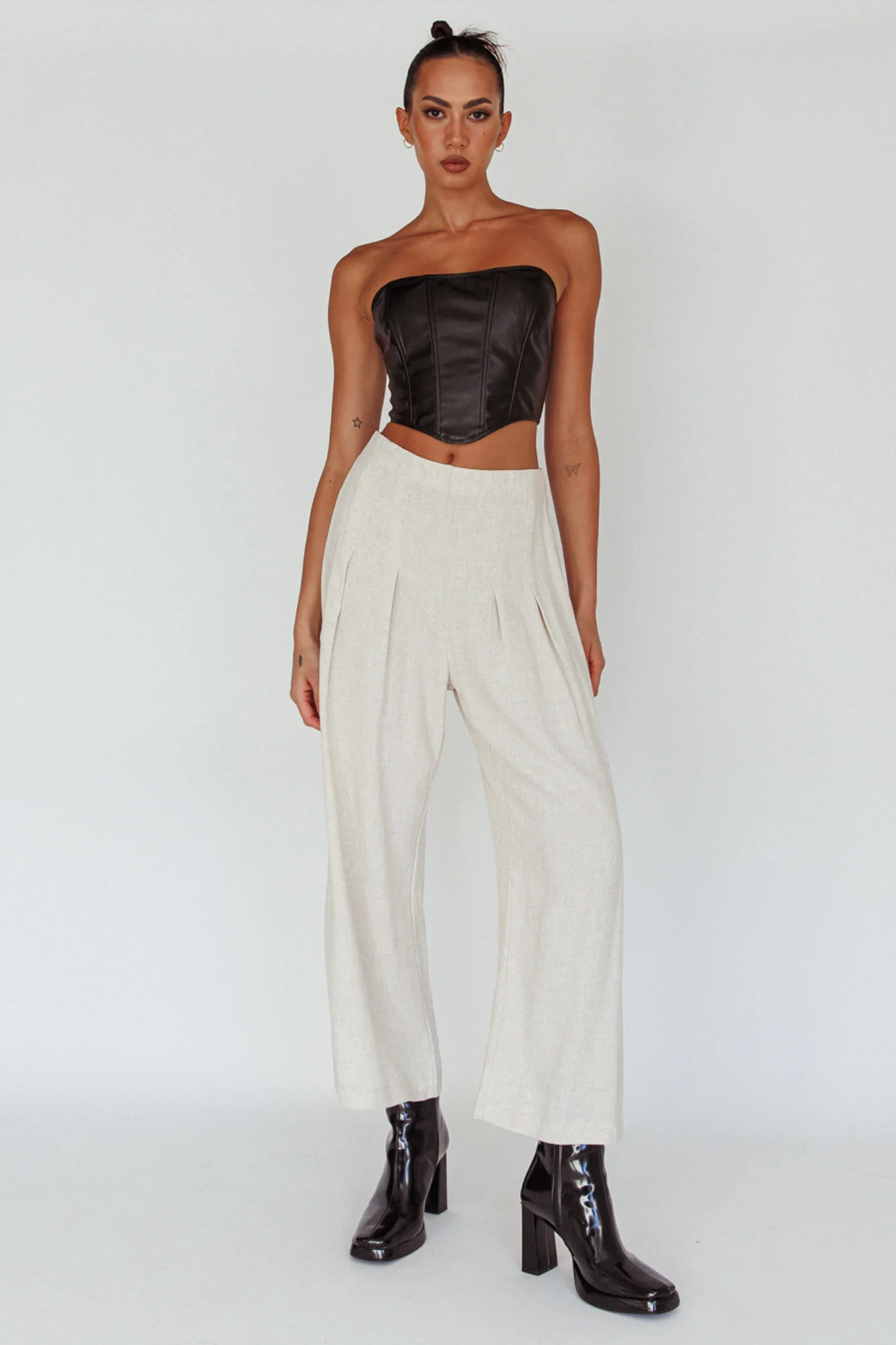 Backstage Pleated Wide Leg Pants Oat - Image 3
