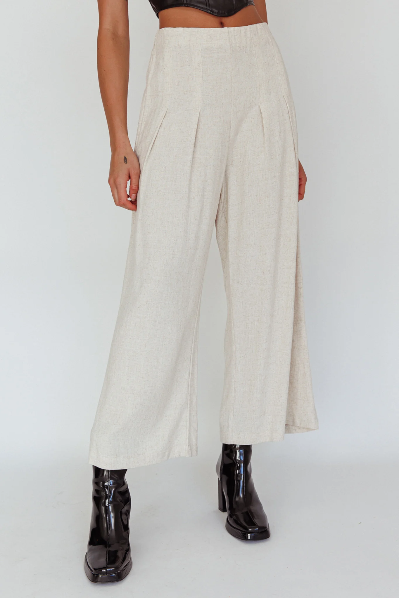 Backstage Pleated Wide Leg Pants Oat - Image 4