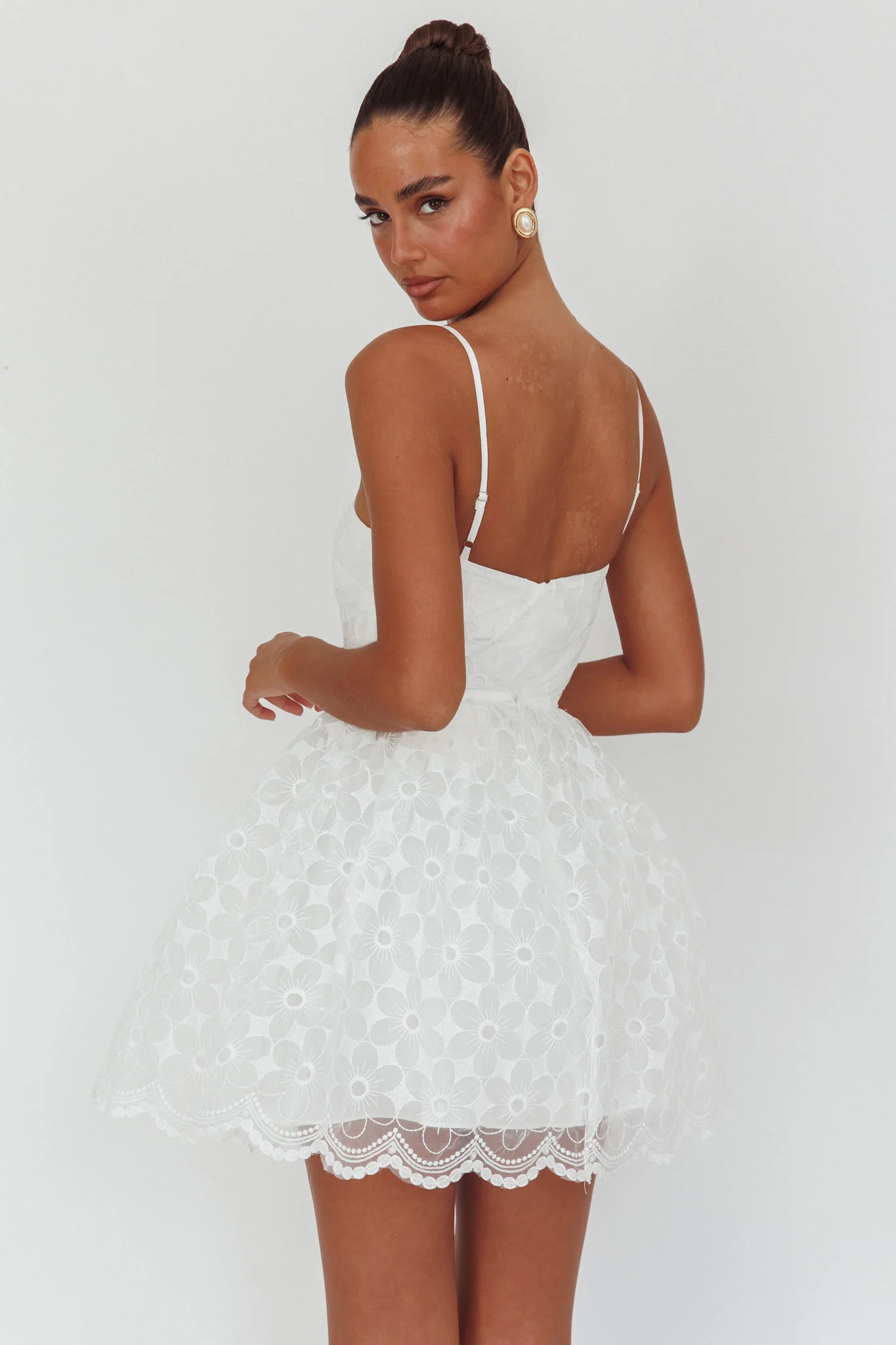 Bahia A-Line Square Neckline Mini Dress Lace White - Image 2