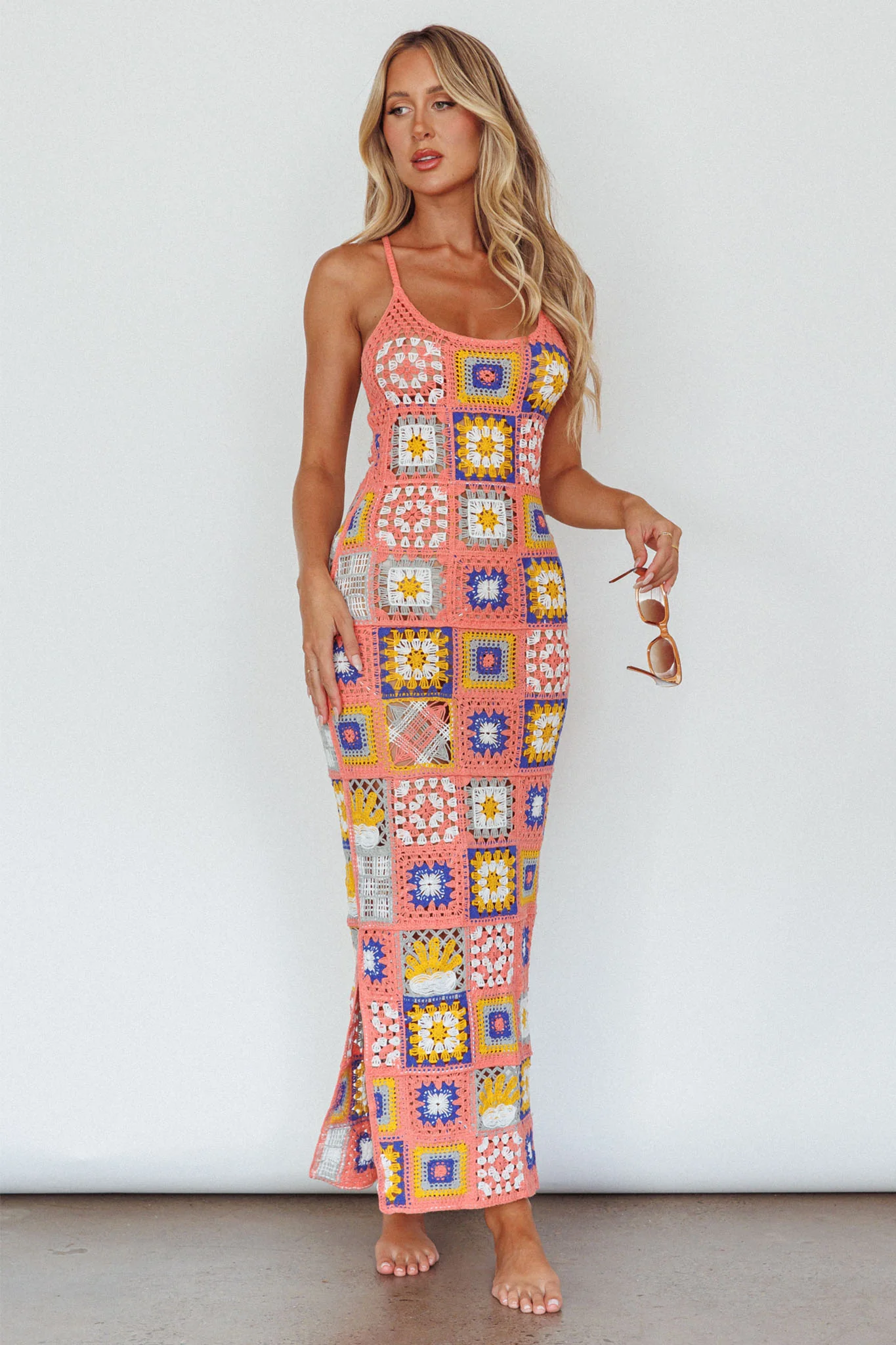 Bali Babe Crochet Maxi Dress Pink Multi - Image 7