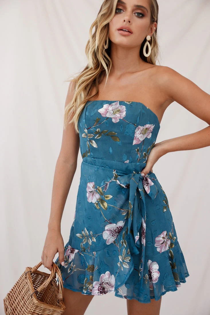Banksia Bandeau Wrap Dress Floral Print Teal - Image 6