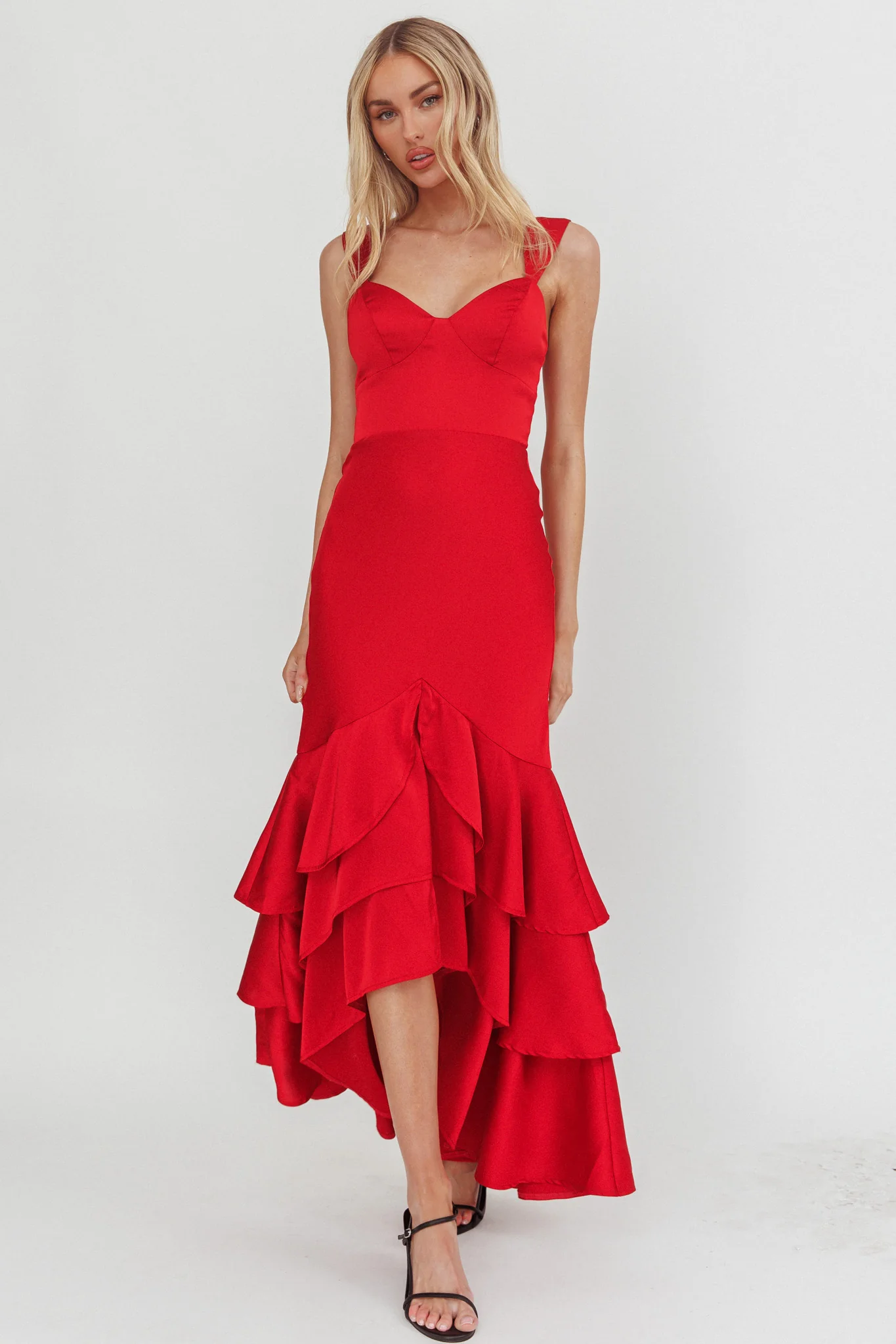 Baylin Layered Mermaid Hem Maxi Dress Red - Image 4