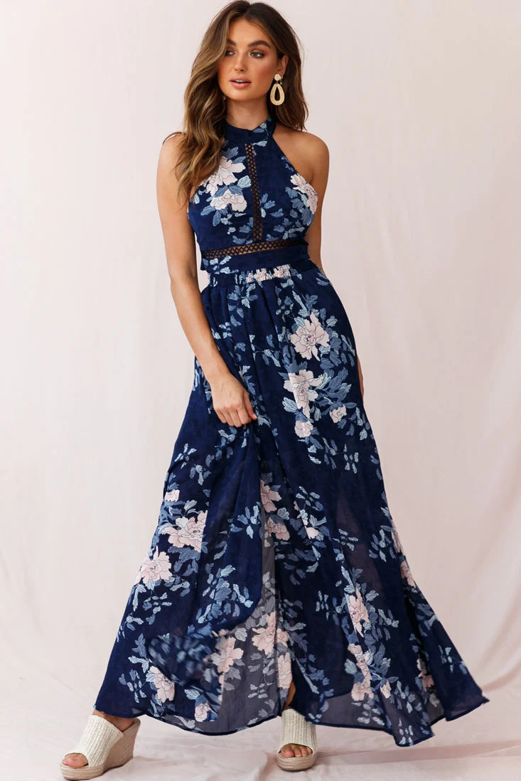 Baylor Floral Halterneck Maxi Dress Navy - Image 5