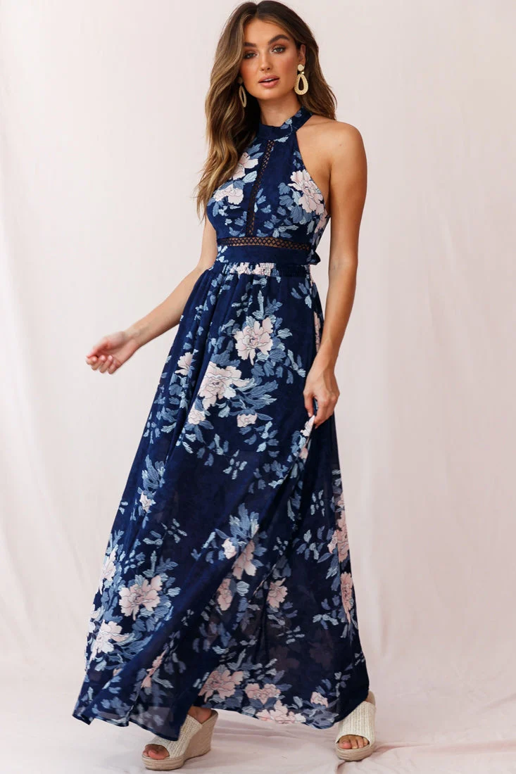 Baylor Floral Halterneck Maxi Dress Navy - Image 6