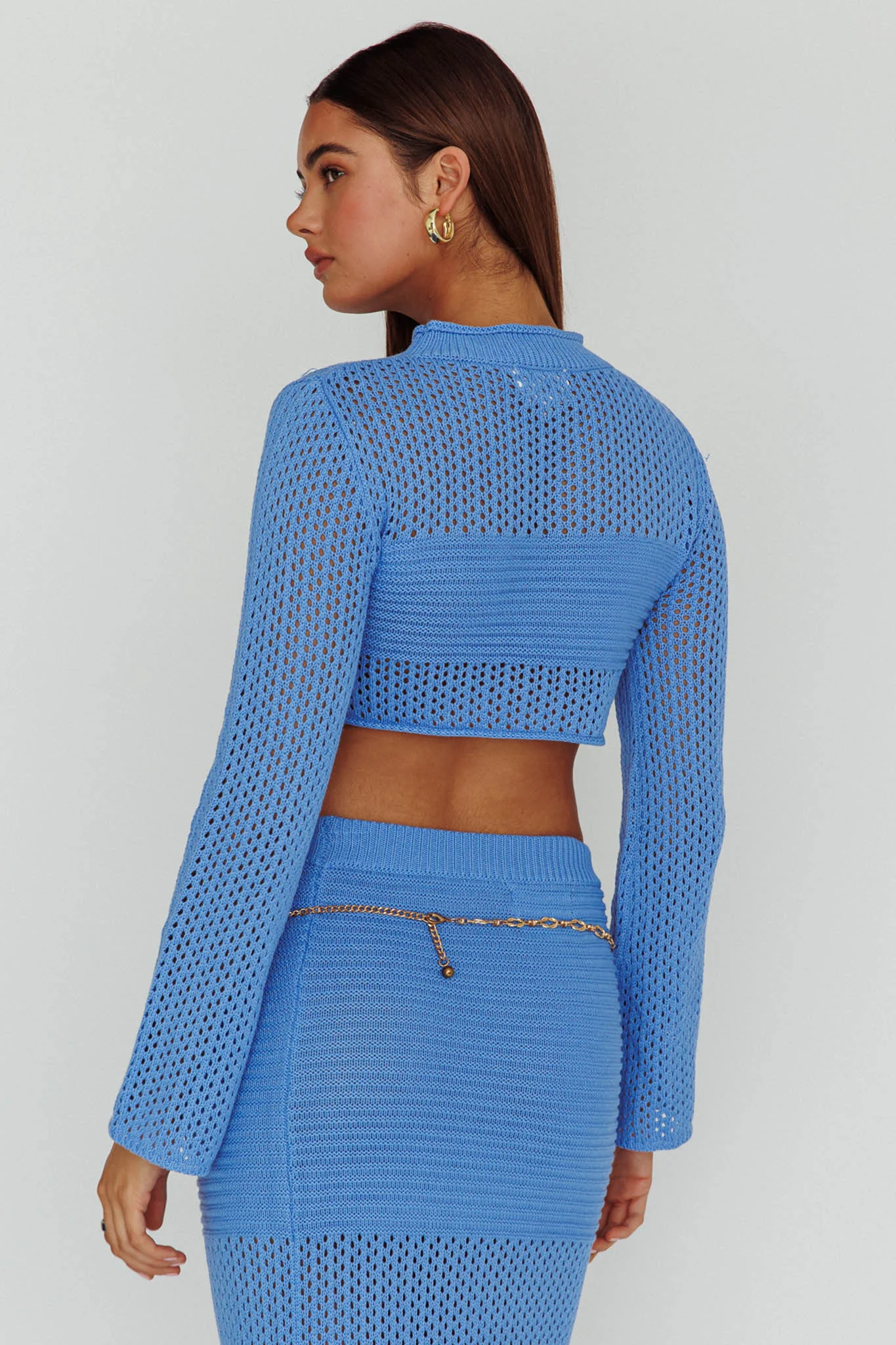 Bayside Long Sleeve Crochet Top Ocean - Image 2