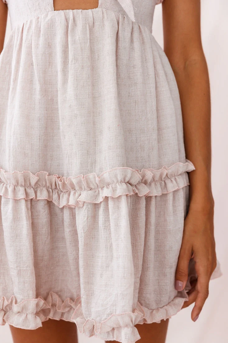 Be Mine Ruffle Strap Tie-Knot Dress Beige - Image 4