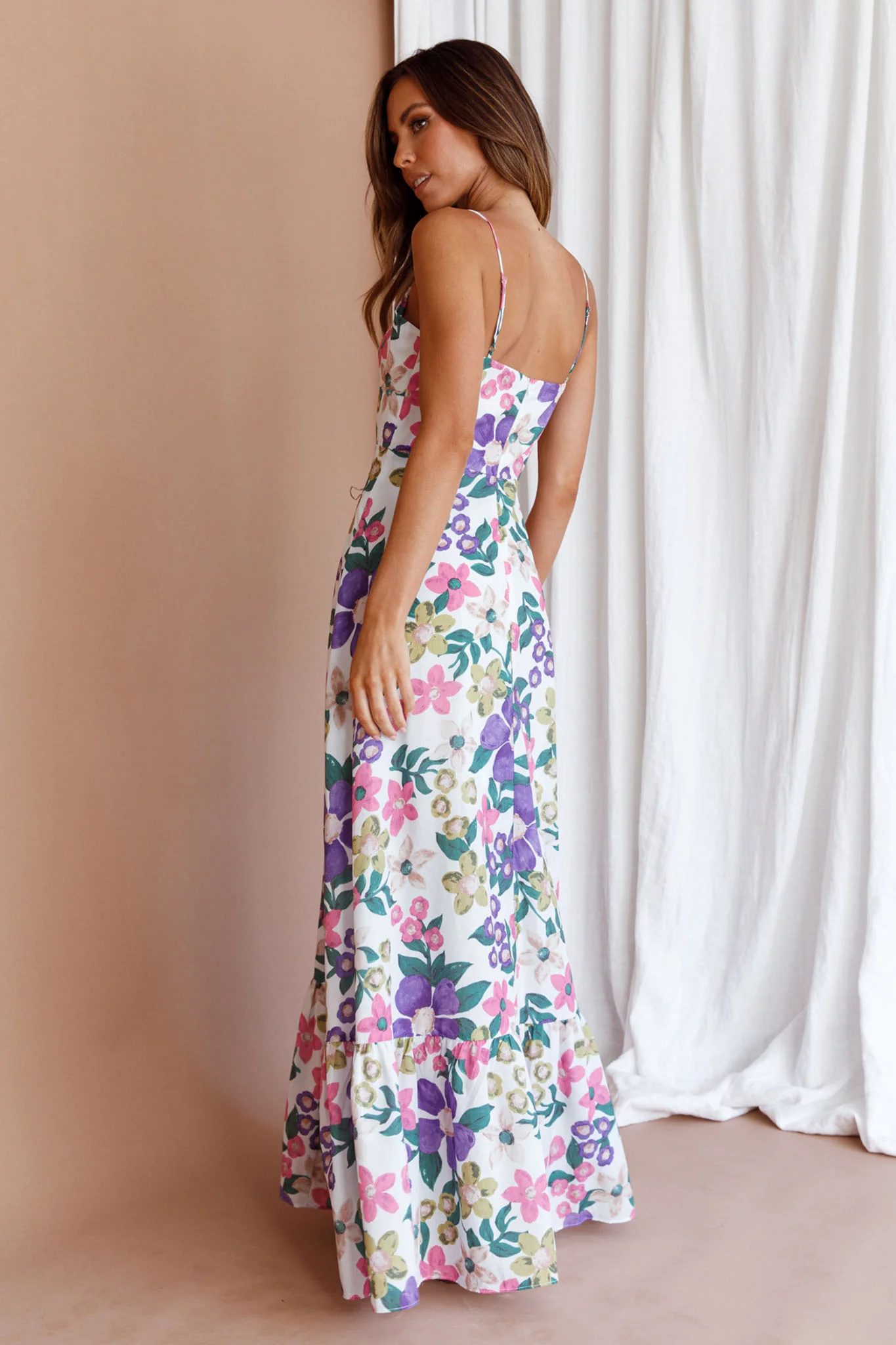 Beachside Flounce Hem Maxi Dress White Floral - Image 2