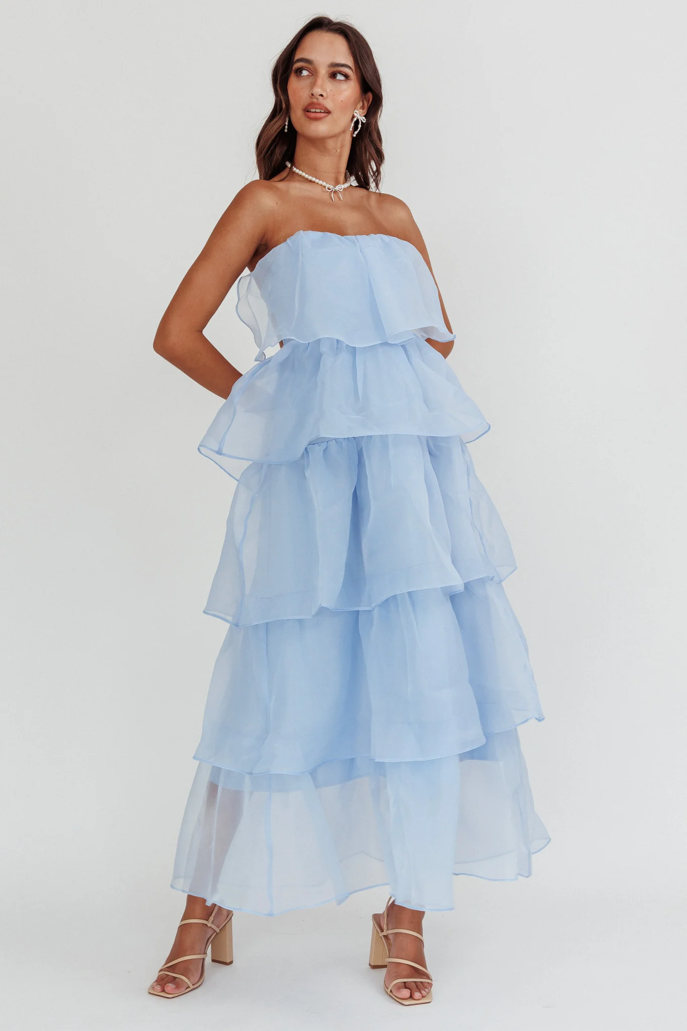 Behati Tiered Layer Midi Dress Blue - Image 4