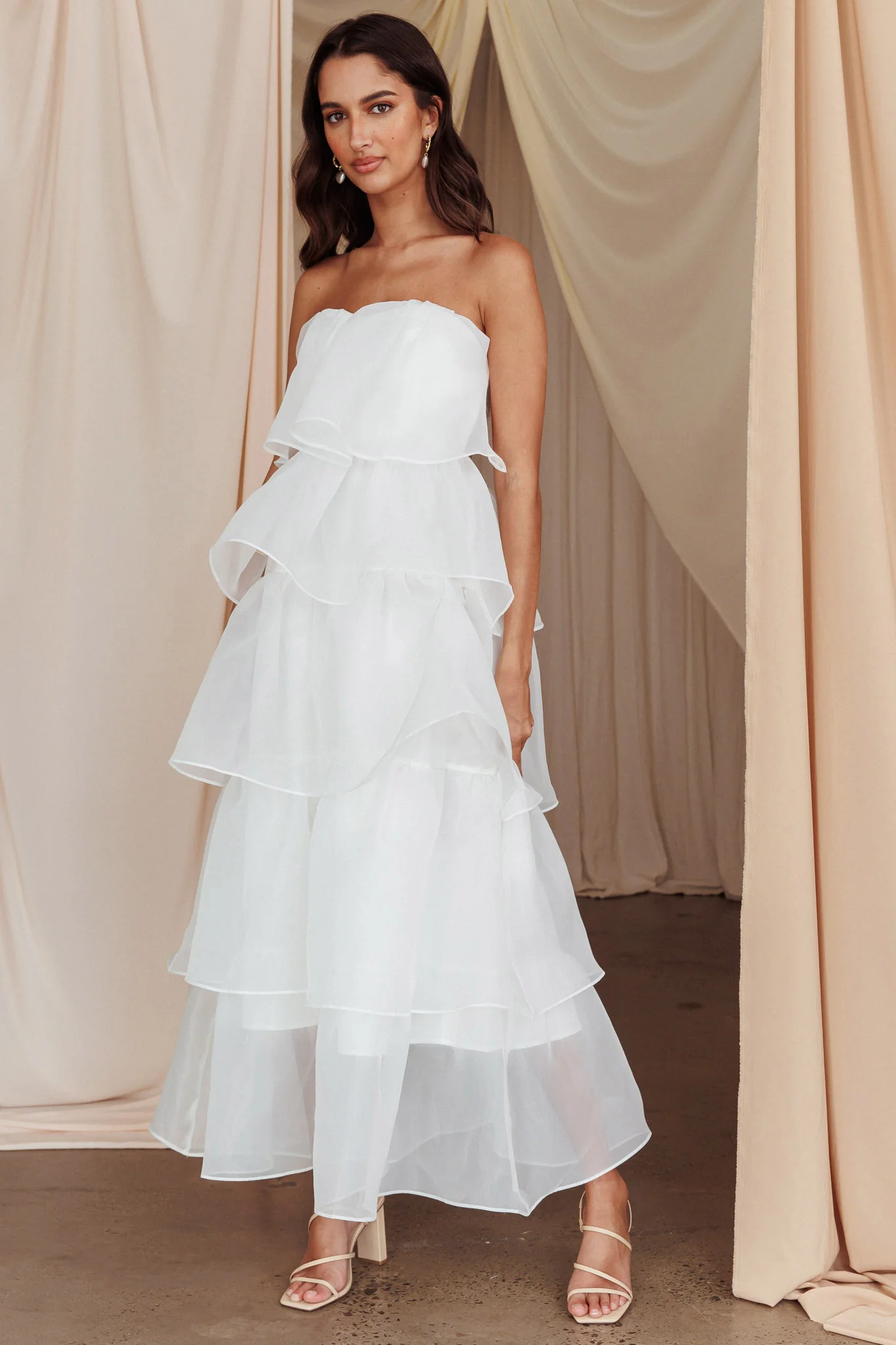 Behati Tiered Layer Midi Dress White - Image 4