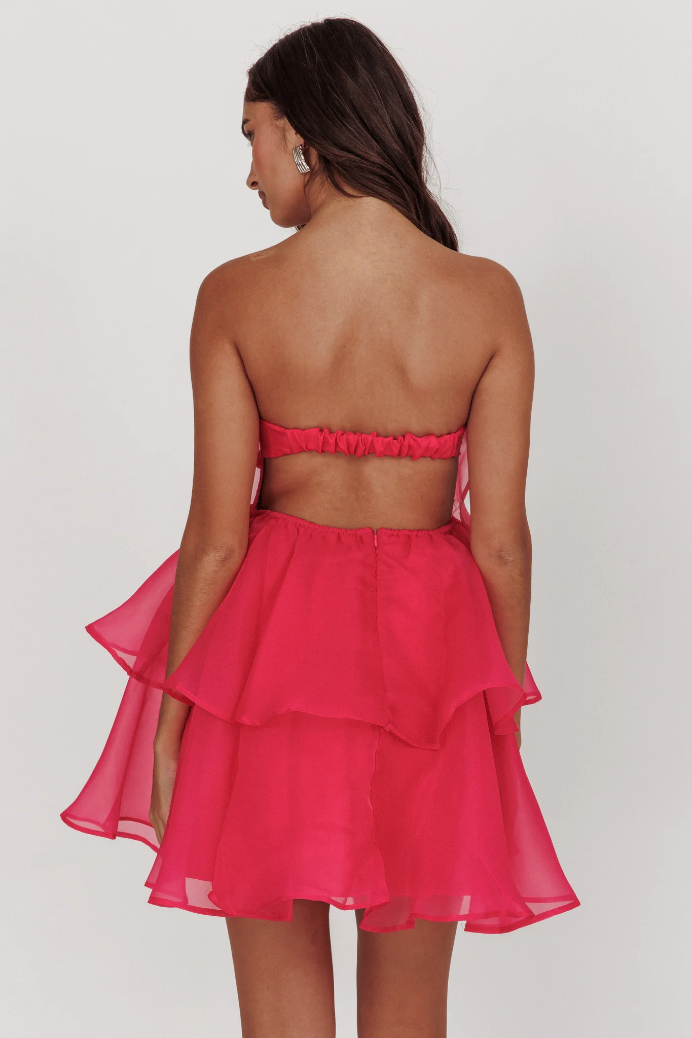 Behati Tiered Layer Mini Dress Hot Pink - Image 3