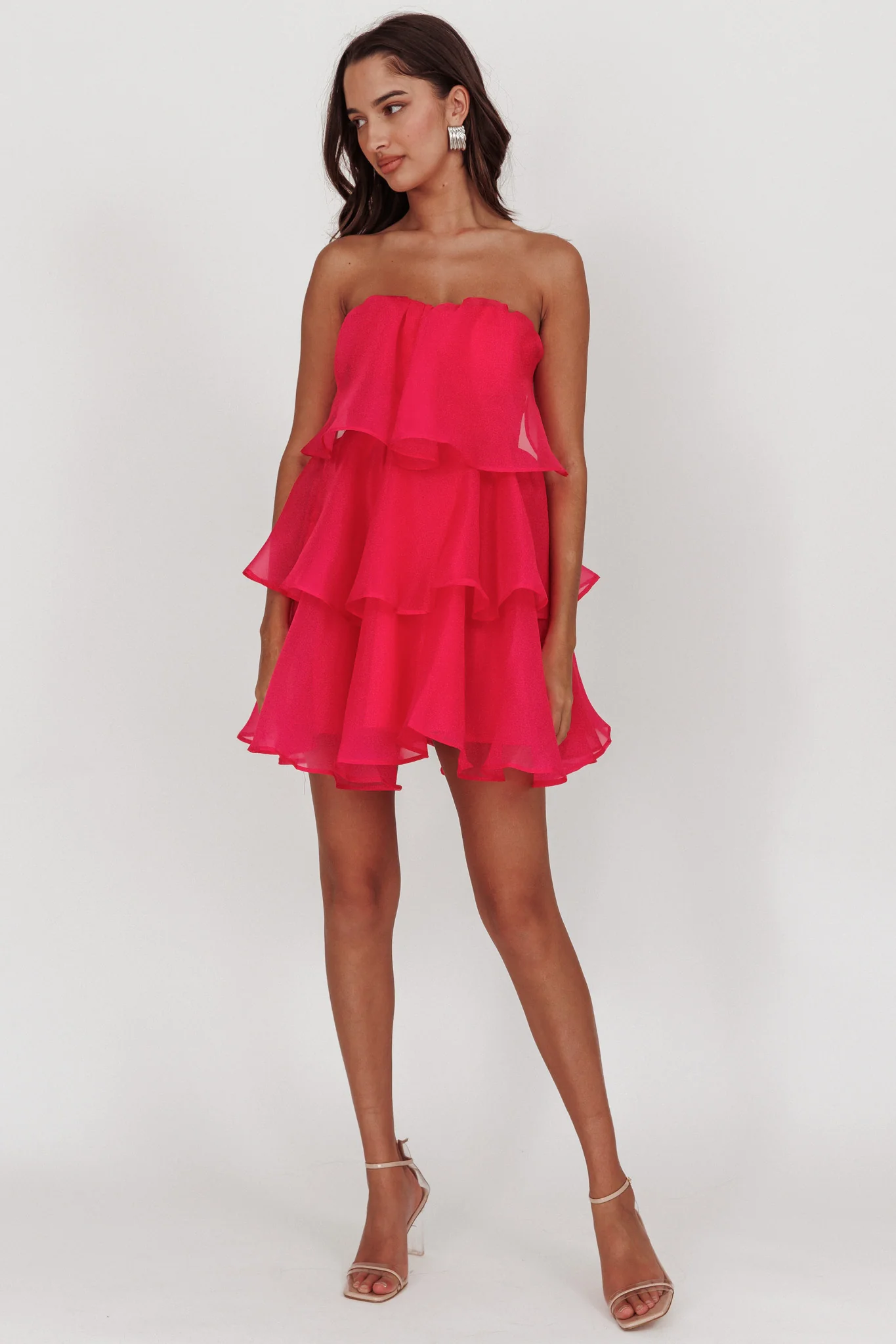 Behati Tiered Layer Mini Dress Hot Pink - Image 4