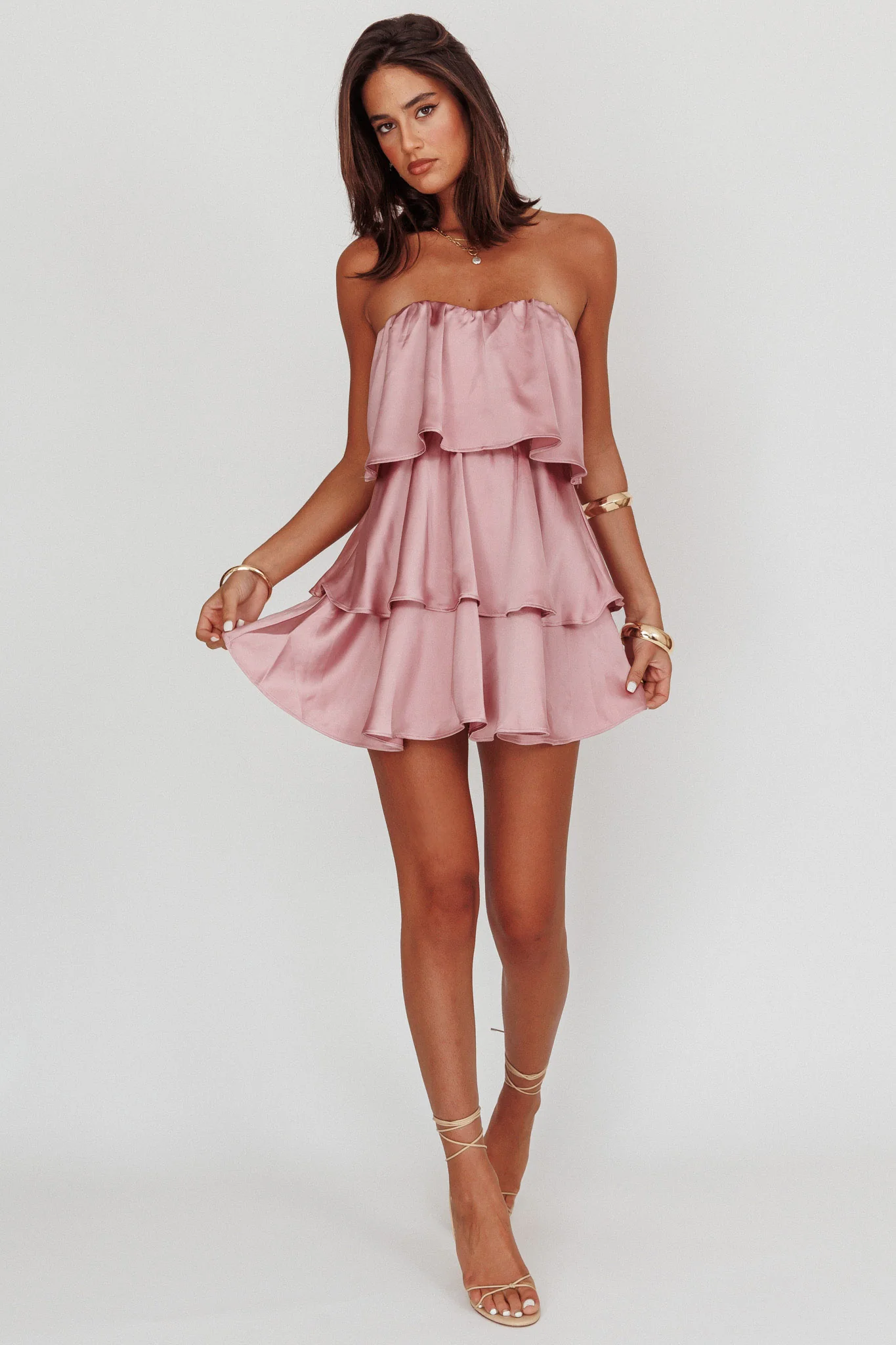 Behati Tiered Layer Strapless Dress Dusty Rose - Image 4