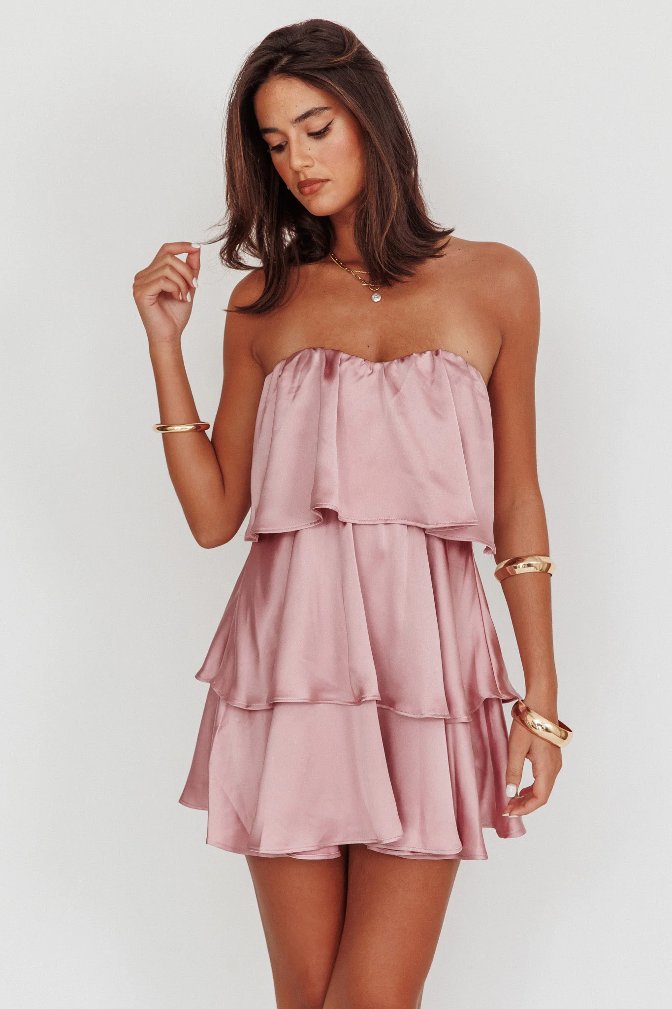 Behati Tiered Layer Strapless Dress Dusty Rose - Image 6