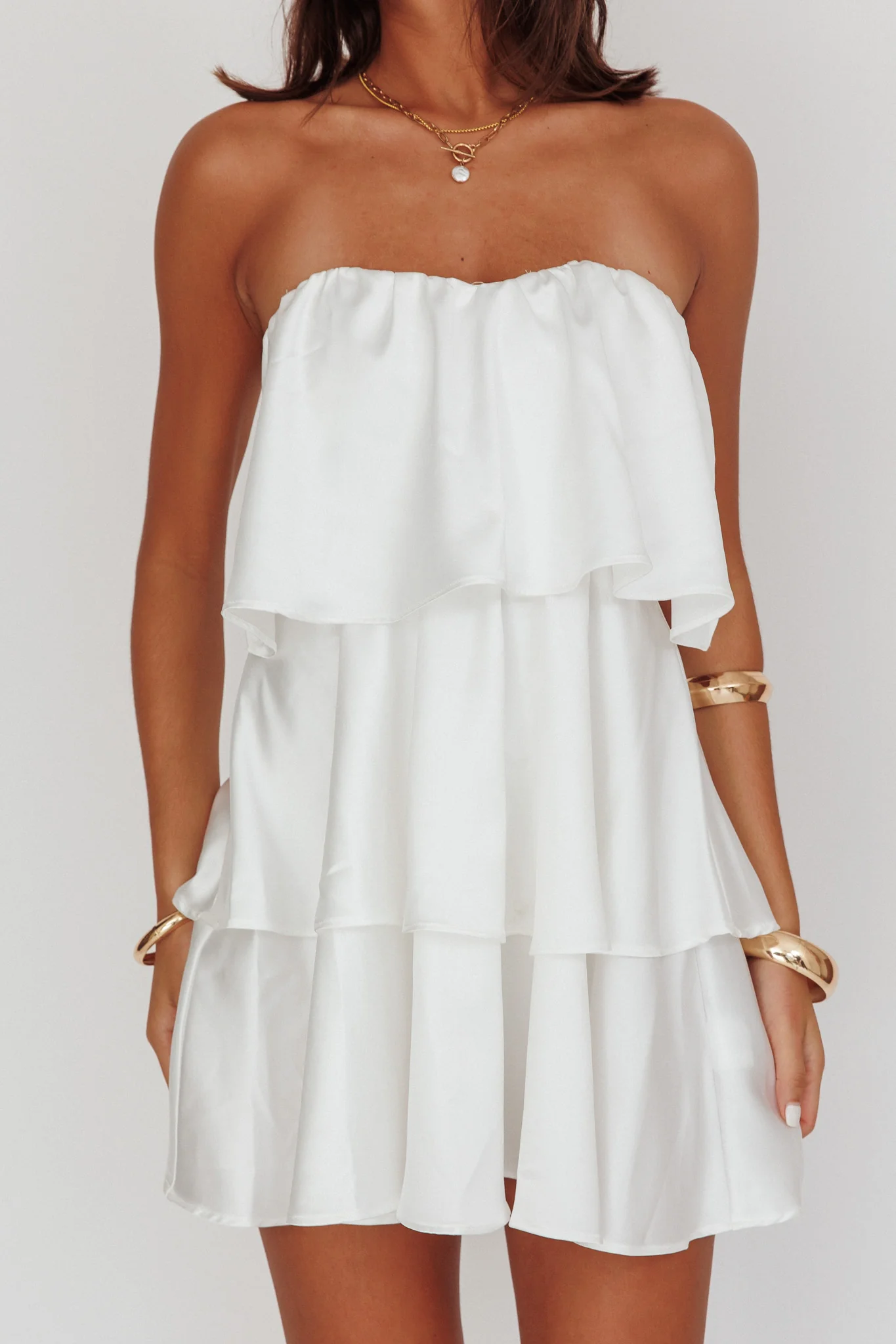 Behati Tiered Layer Strapless Dress White - Image 4