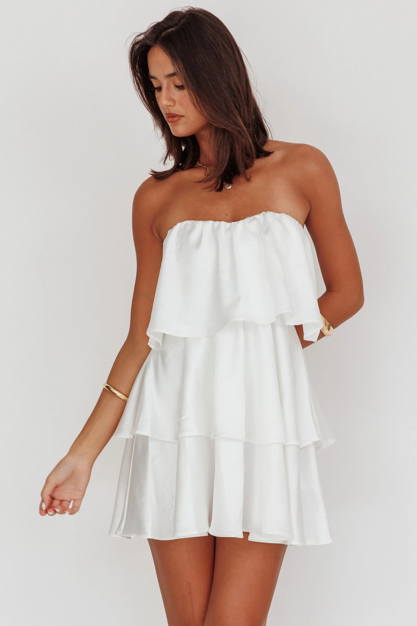 Behati Tiered Layer Strapless Dress White - Image 5