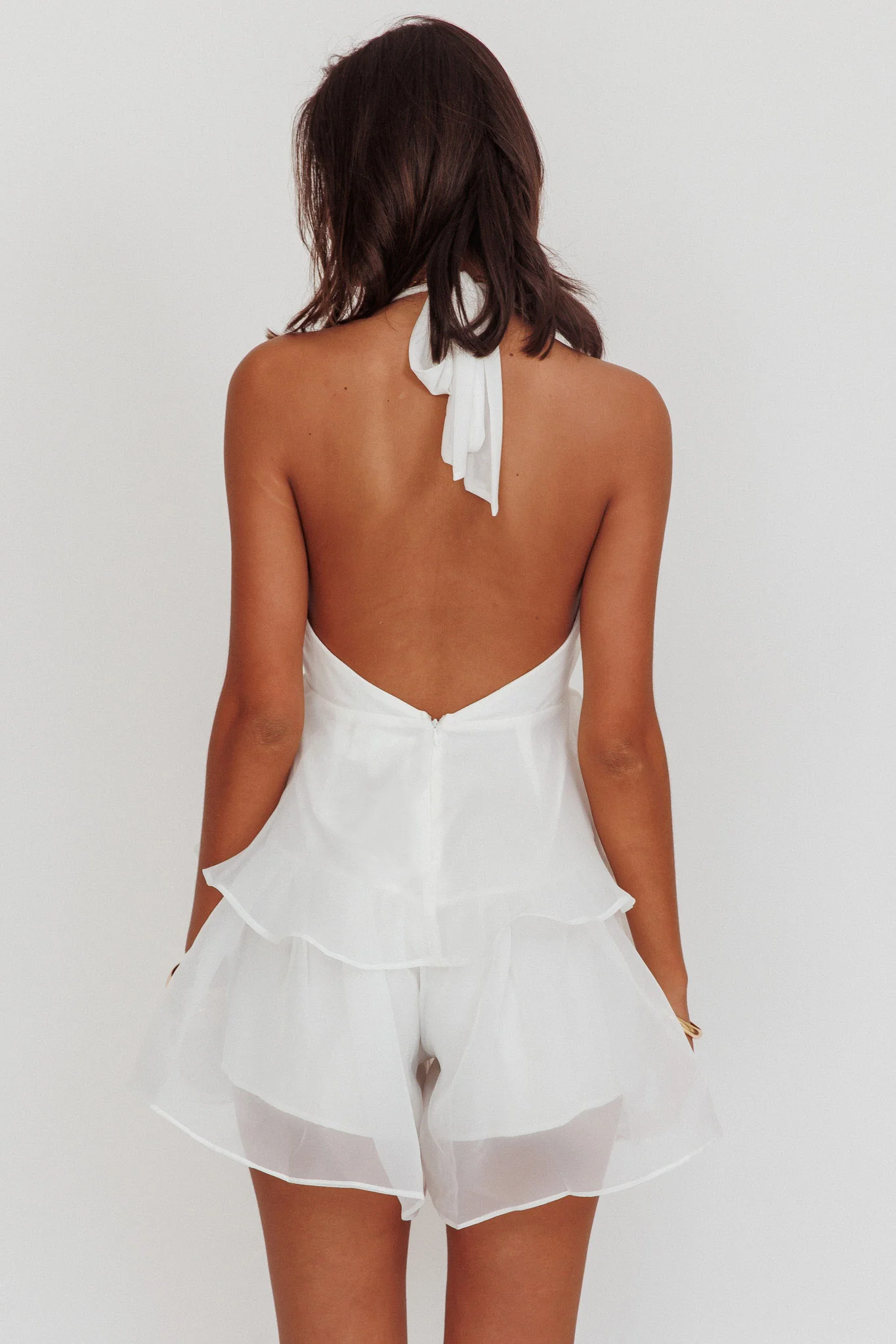 Behati Tiered Ruffles Halterneck Romper White - Image 2