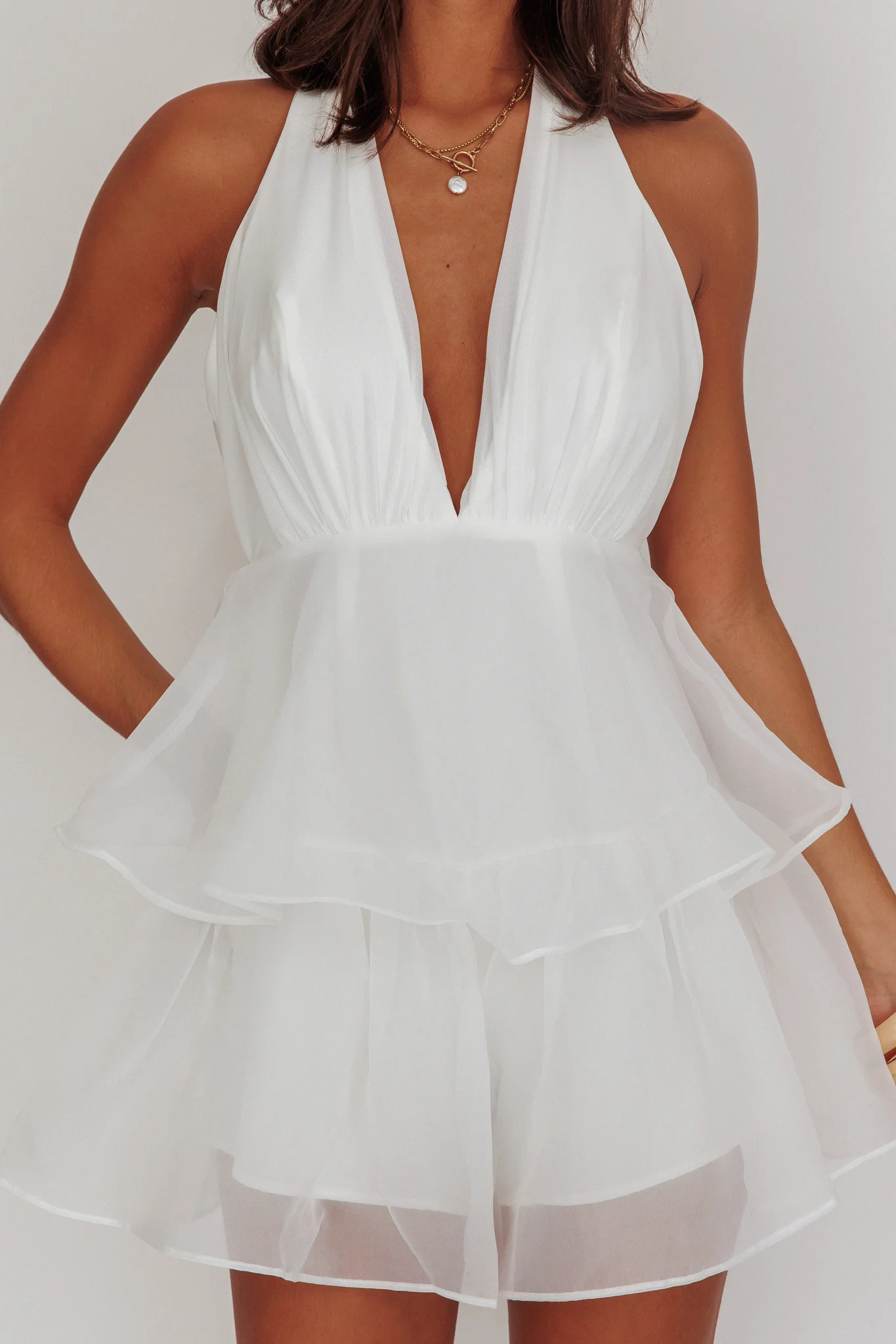 Behati Tiered Ruffles Halterneck Romper White - Image 4