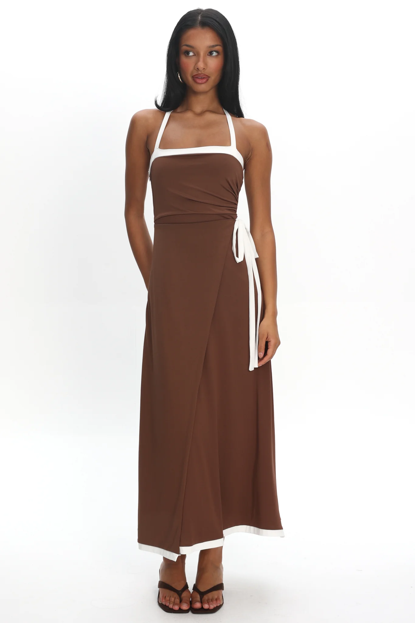 Belira Wrap Front Midi Dress Chocolate - Image 3