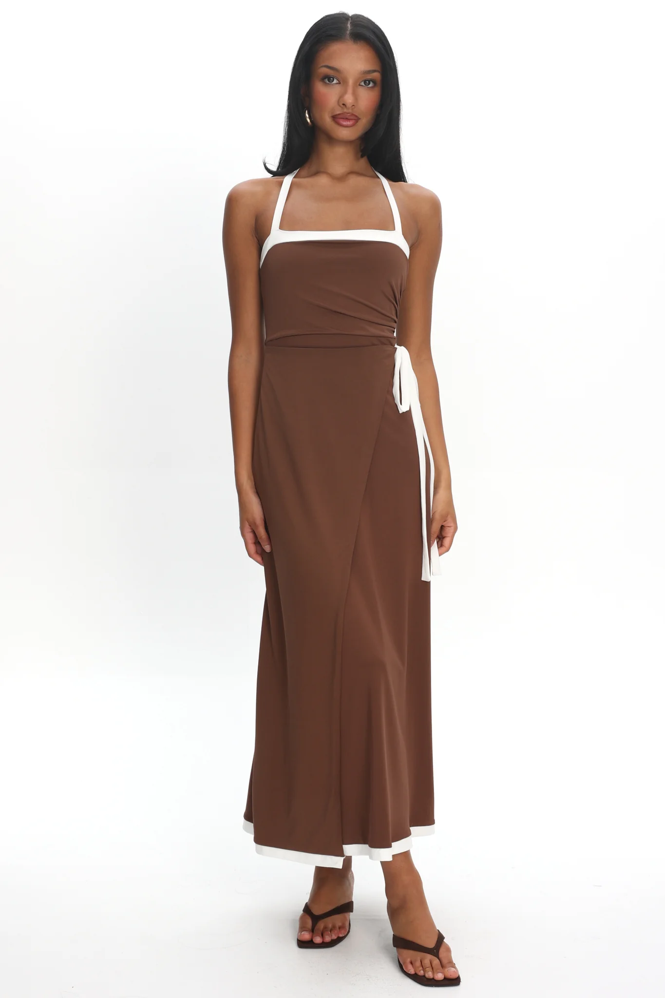 Belira Wrap Front Midi Dress Chocolate - Image 4
