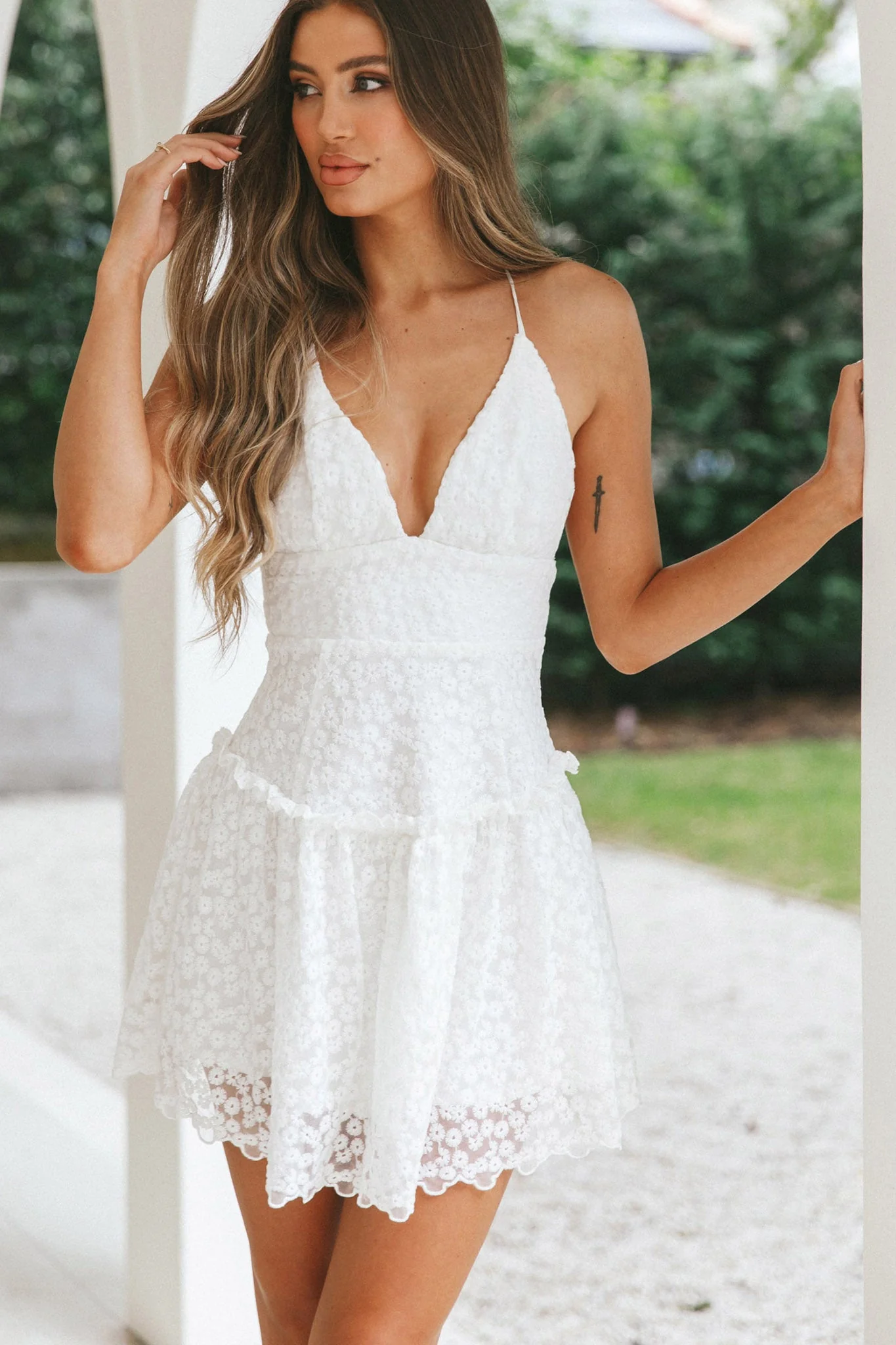 Belize Flounce Hem Mini Dress White - Image 6