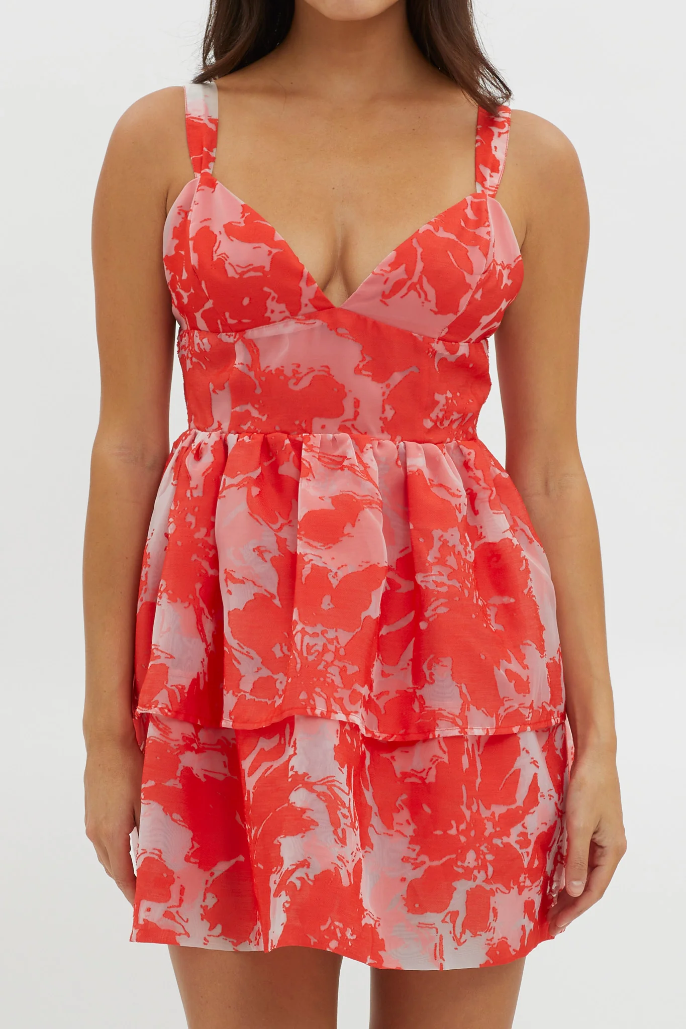 Bella Mae Layered Hem Romper Red - Image 4