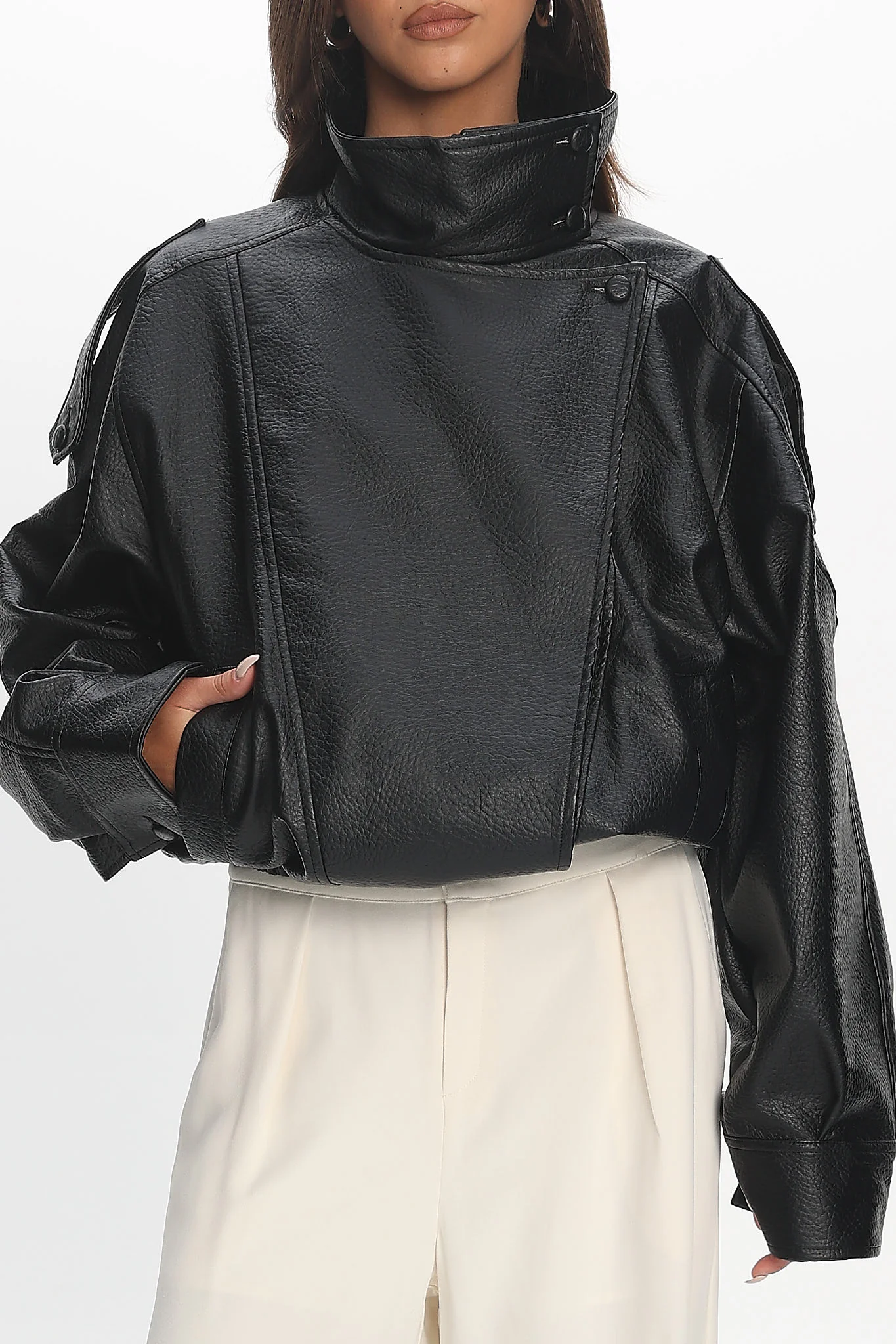 Bellarae High Neck Bomber Jacket Black - Image 4