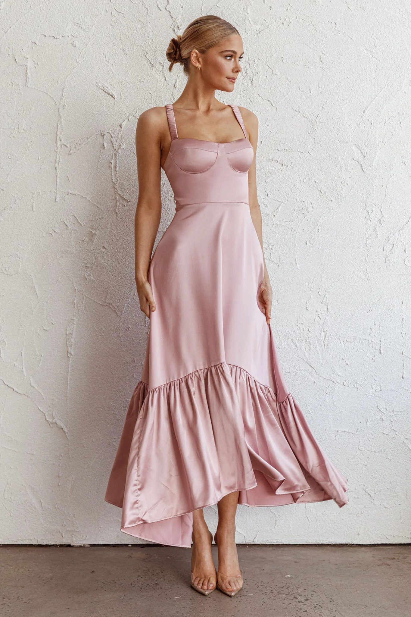 Belle De Jour Flounce Hem Midi Dress Blush - Image 5