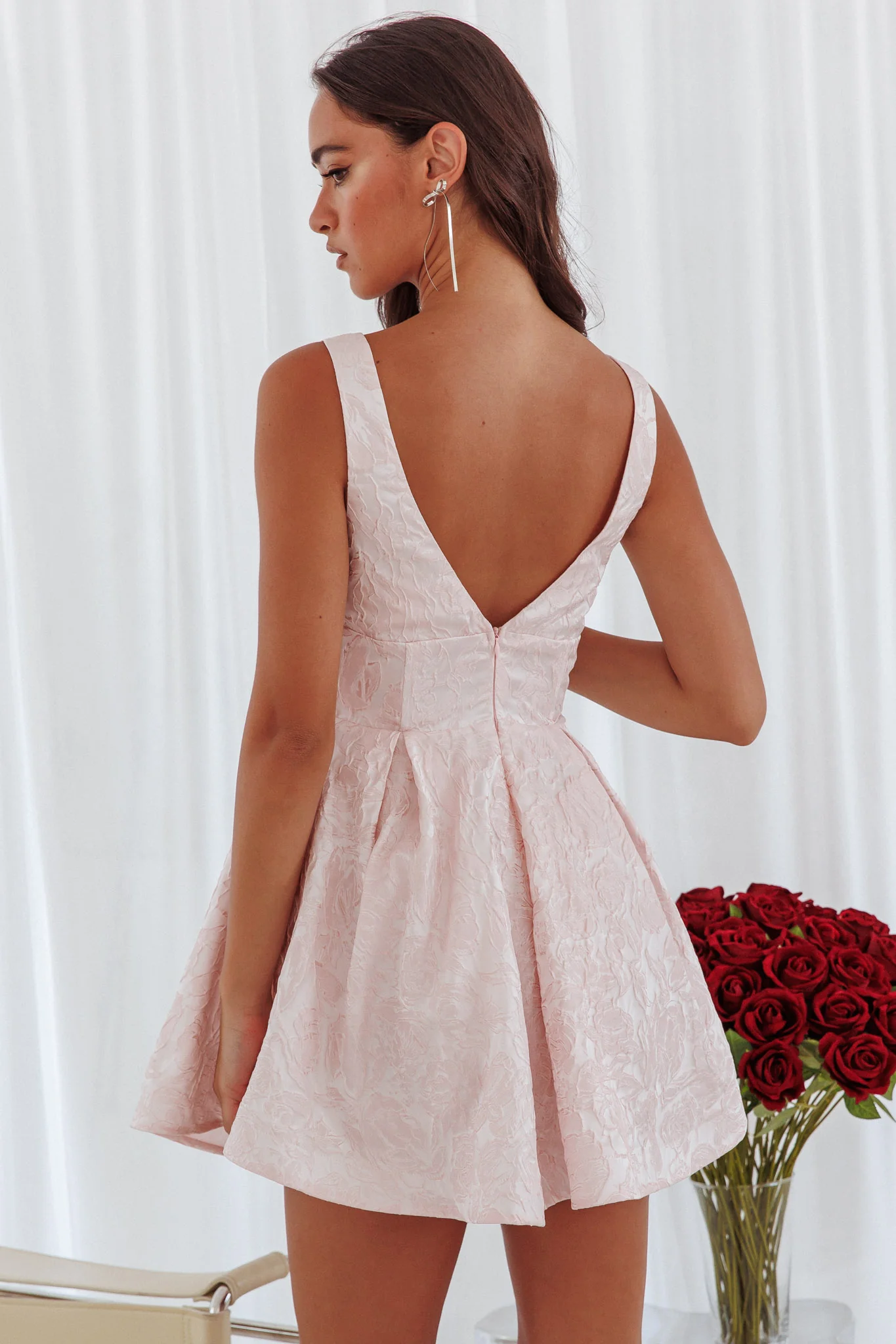 Belle Enchante Jacquard Mini Dress Pink - Image 2