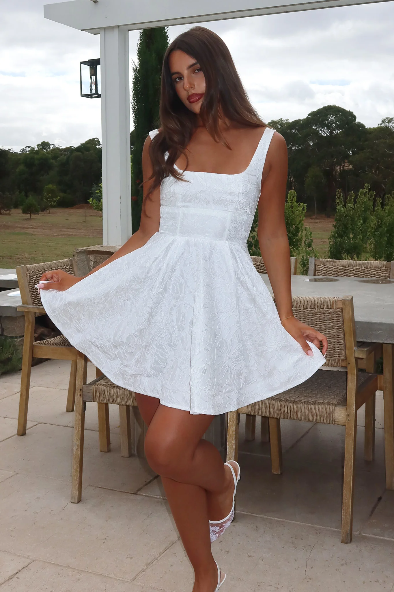 Belle Enchante Jacquard Mini Dress White - Image 2
