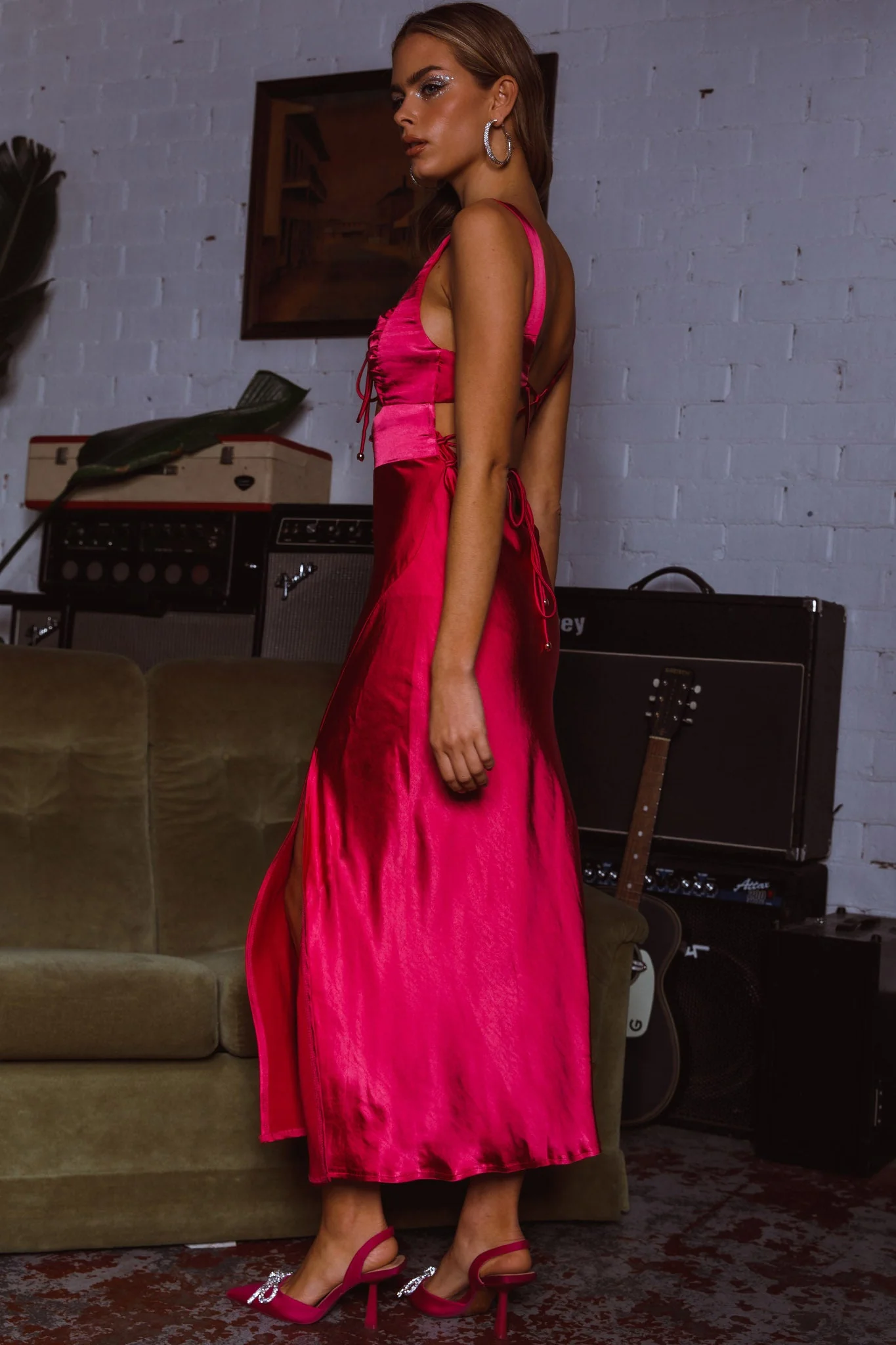 Belle Epoque Drawstring Bust Midi Dress Hot Pink - Image 7